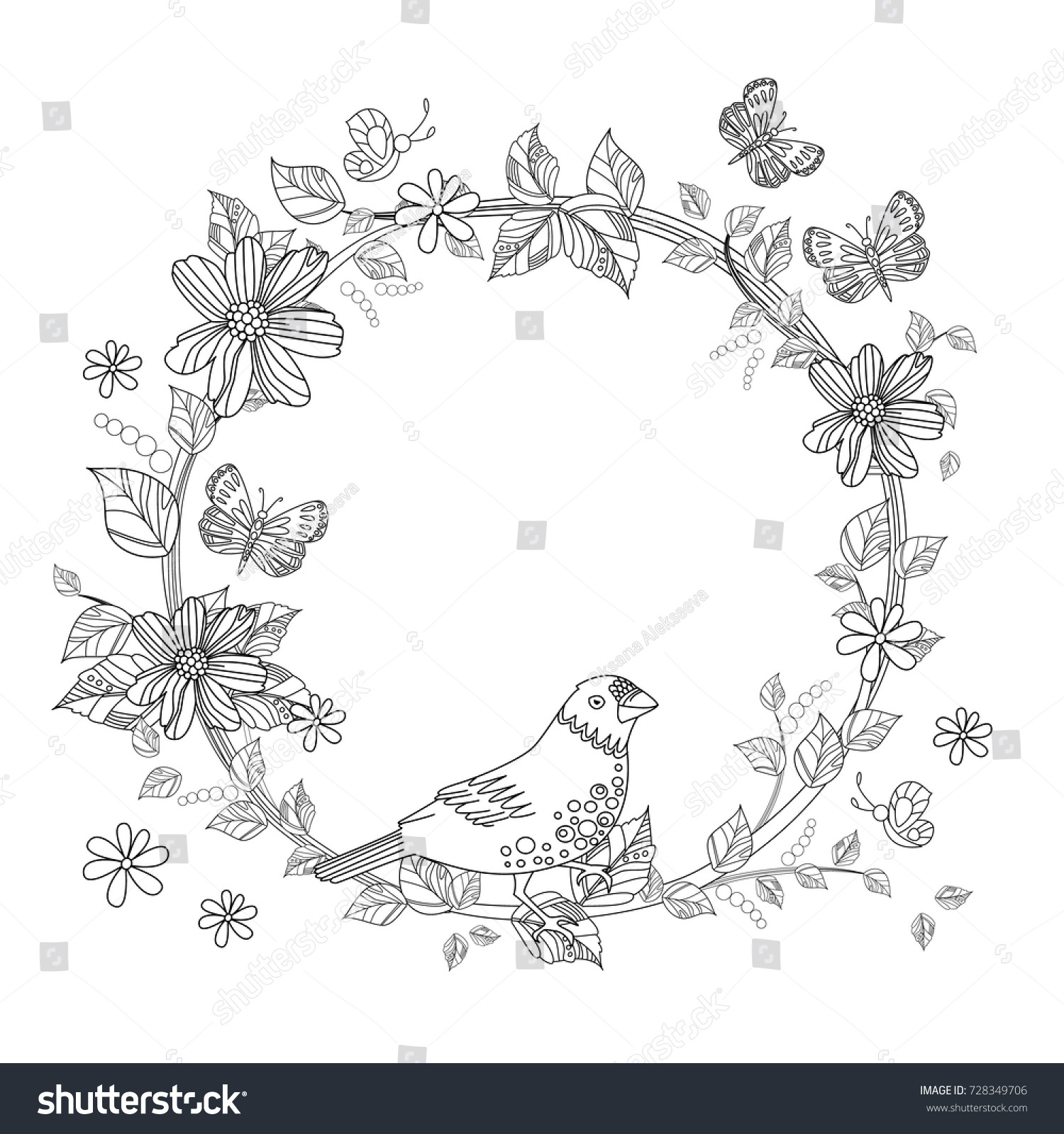 Wreath Bird On Floral Twigs Your Stock Vector (royalty Free) 728349706 