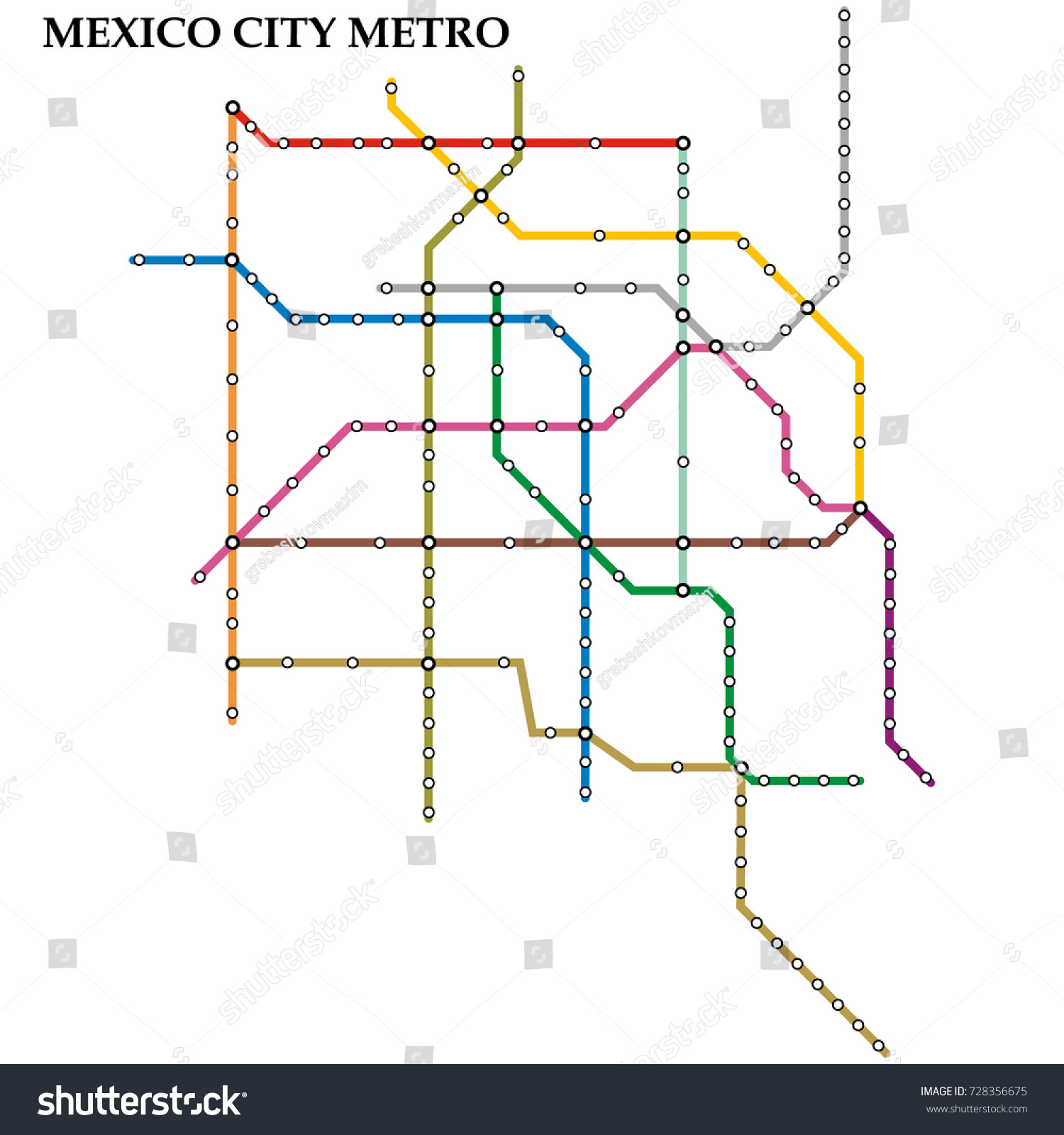 Map Mexico City Metro Subway Template Stock Vector (Royalty Free ...