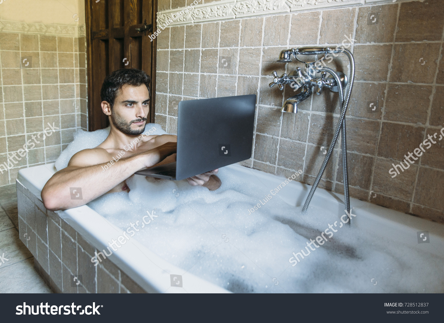 Naked Guy Bathroom Laptop Stock Photo Shutterstock