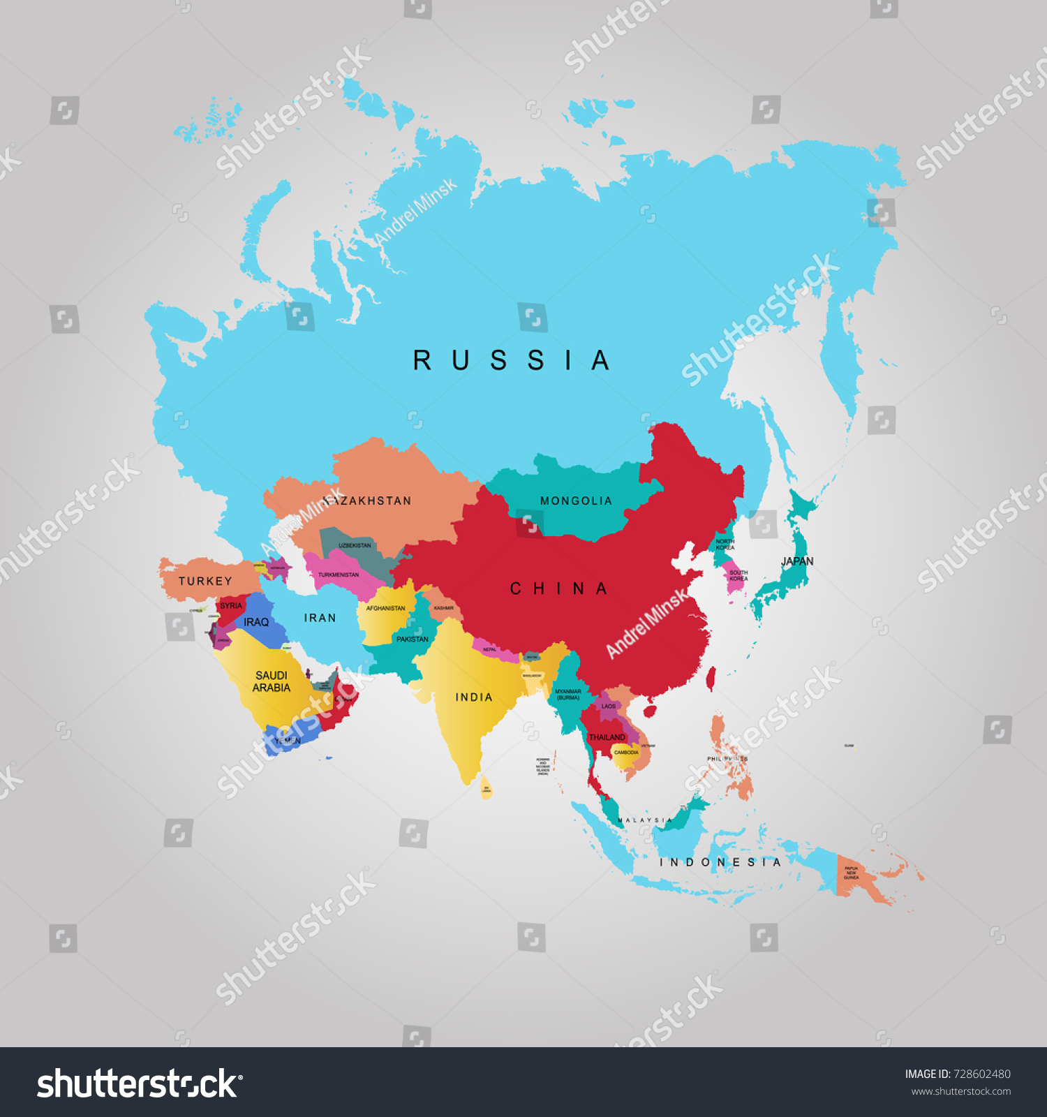 Map Asia Stock Vector (Royalty Free) 728602480 | Shutterstock