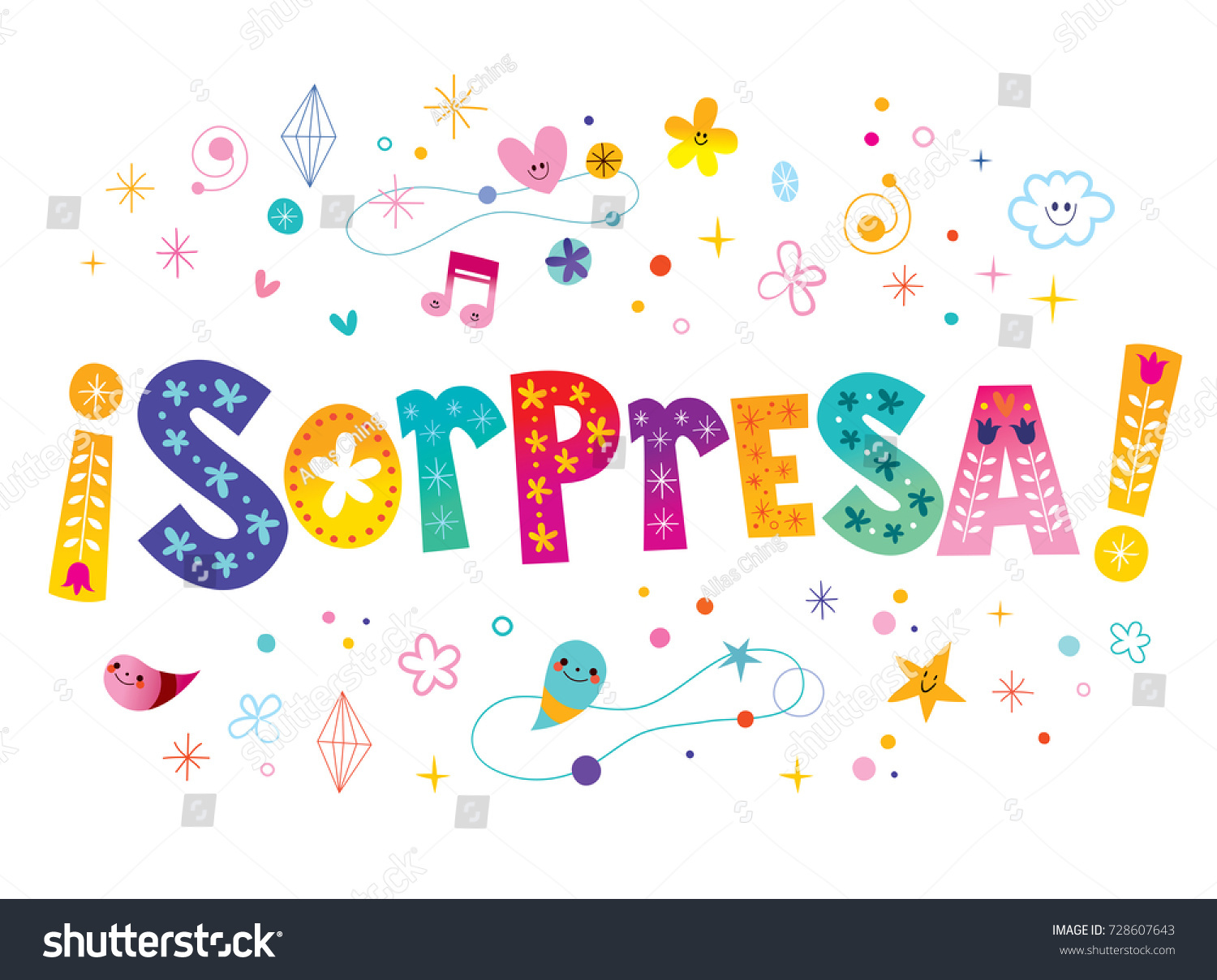 Sorpresa Means Surprise Spanish Stock Vector (Royalty Free) 728607643 ...