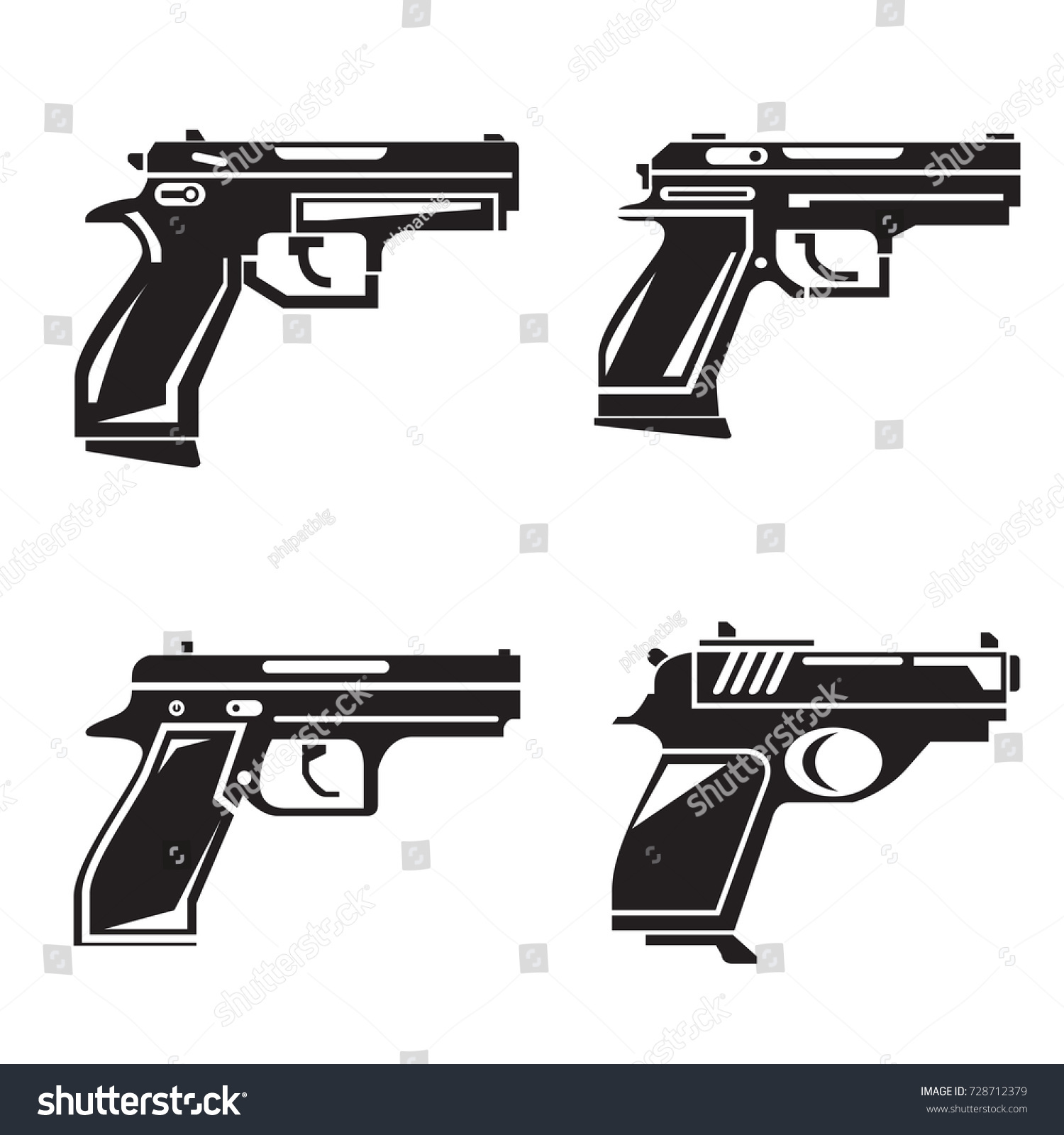 Gun Icons Set Stock Vector (Royalty Free) 728712379 | Shutterstock