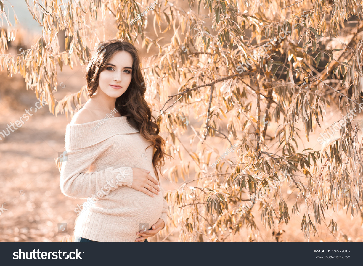 Stylish Pregnant Girl 2024 Year Old Stock Photo 728979307 Shutterstock   Stock Photo Stylish Pregnant Girl Year Old Wearing Cozy Knitted Sweater Holding Tummy Outdoors Looking 728979307 