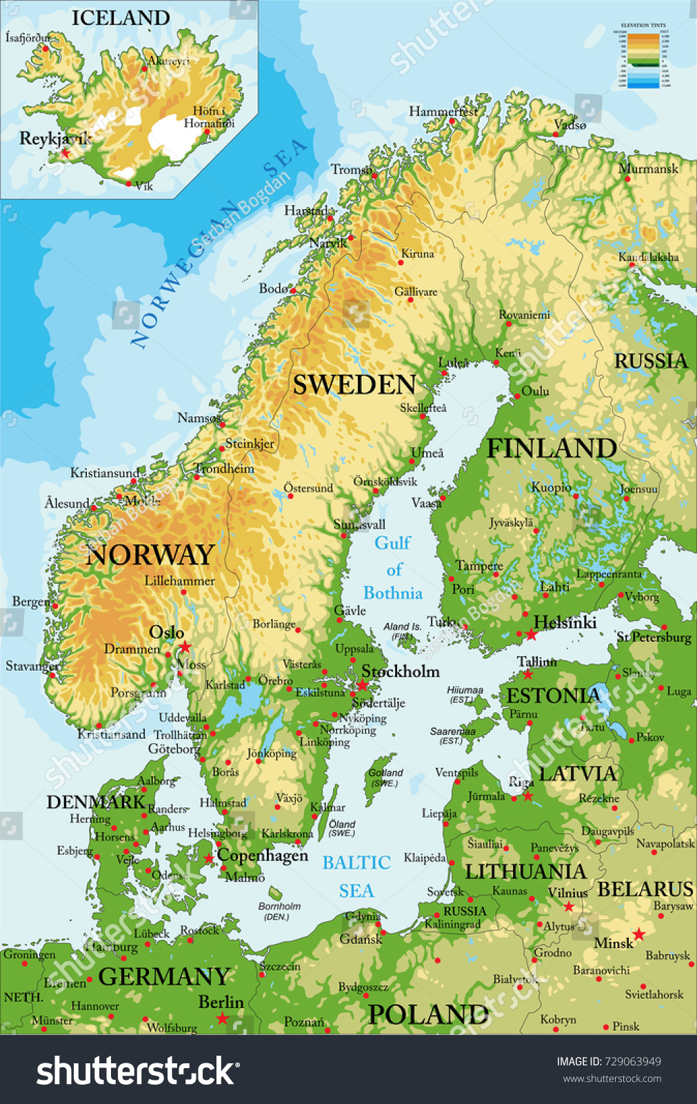 Scandinavia Relief Map Stock Vector (Royalty Free) 729063949 | Shutterstock