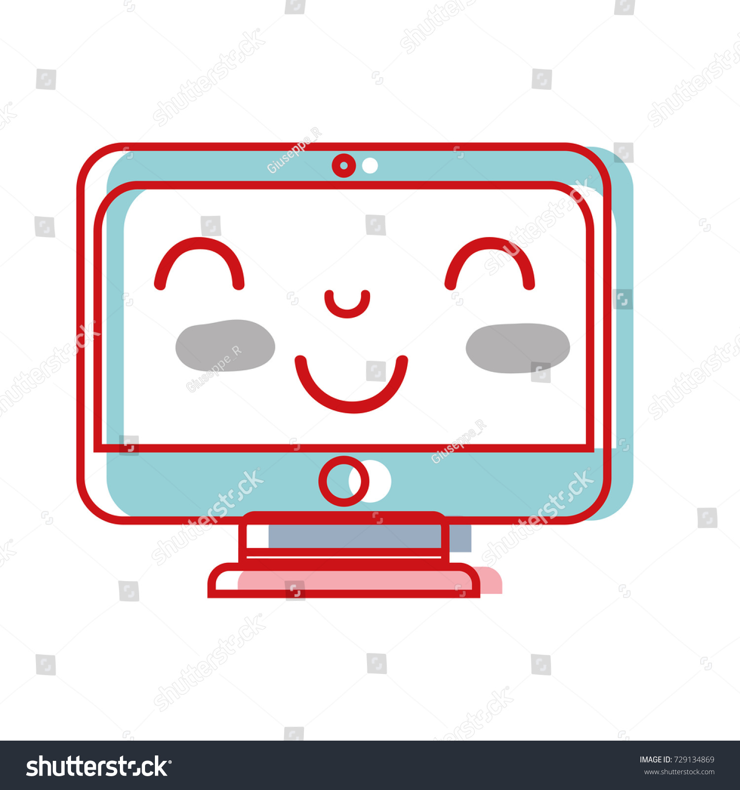 Kawaii Cute Happy Screen Monitor Stock Vector (Royalty Free) 729134869 ...