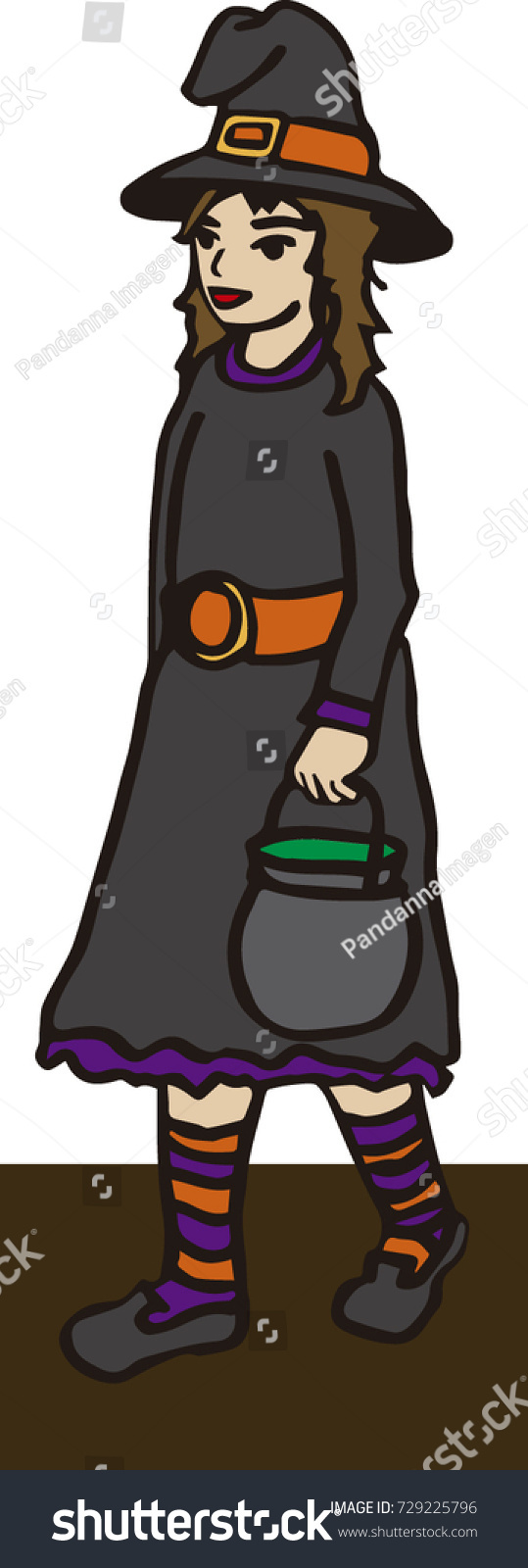 Girl Trickortreating On Witch Costume Vector Stock Vector Royalty Free 729225796 Shutterstock 5227