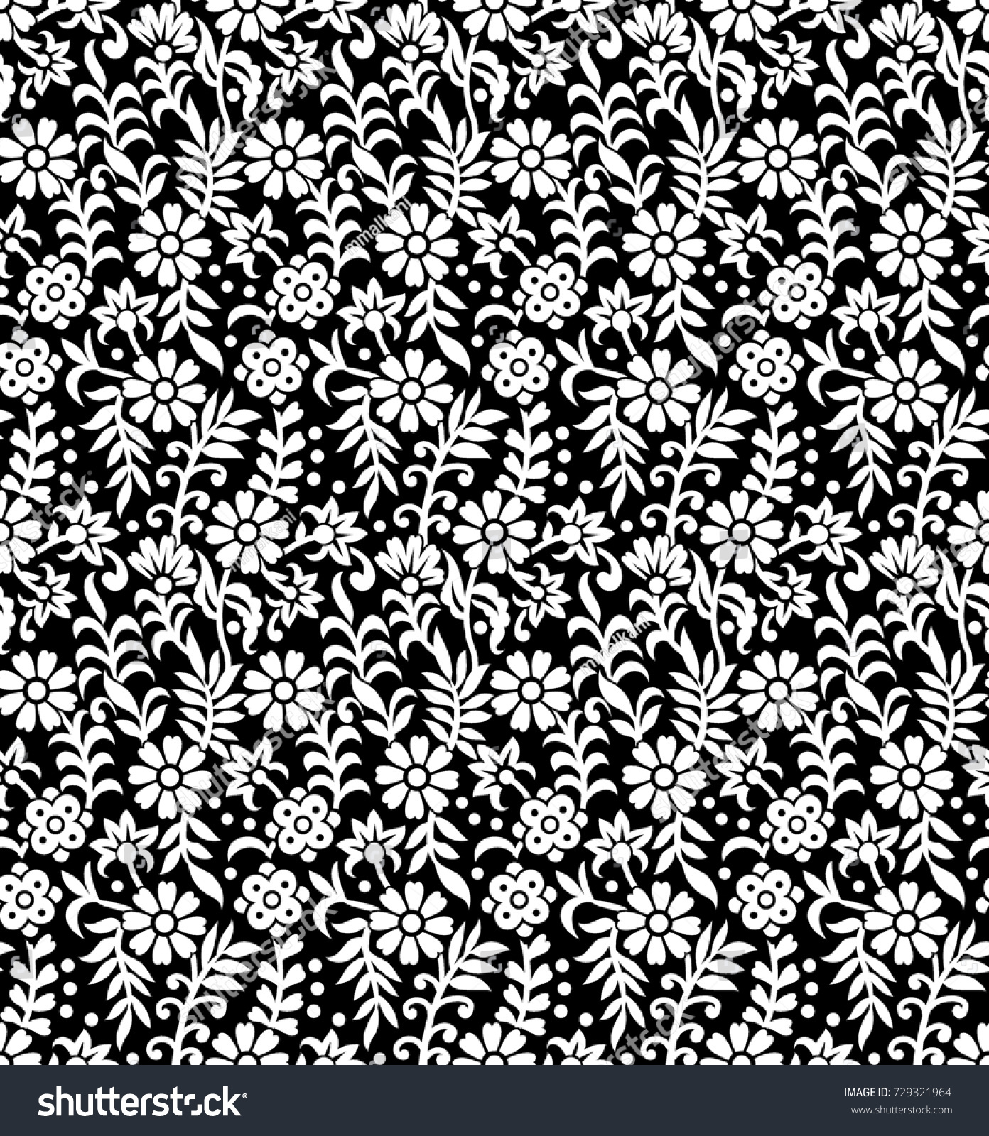 Seamless Black White Small Floral Pattern Stock Illustration 729321964 ...