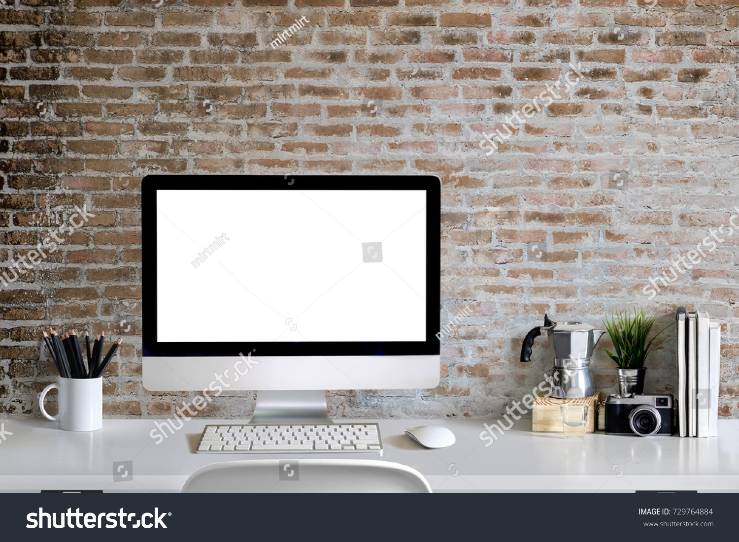 Loft Workspace Concept Mock White Screen Stock Photo 729764884 ...