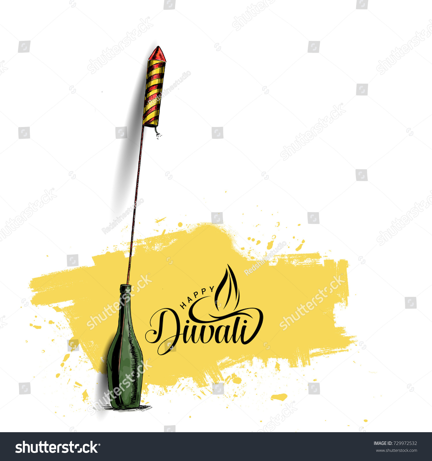 Rocket Firecrackers Pot Happy Diwali Hand Stock Vector (Royalty Free