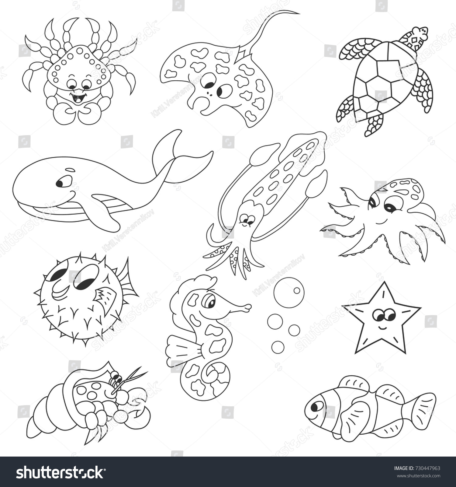 Outline Sea Animals Vector Isolated Stock Vector (Royalty Free ...