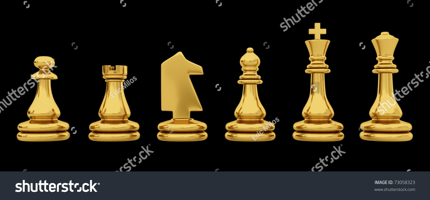 Golden Chess Pieces Isolated On Black Stock Illustration 73058323 ...