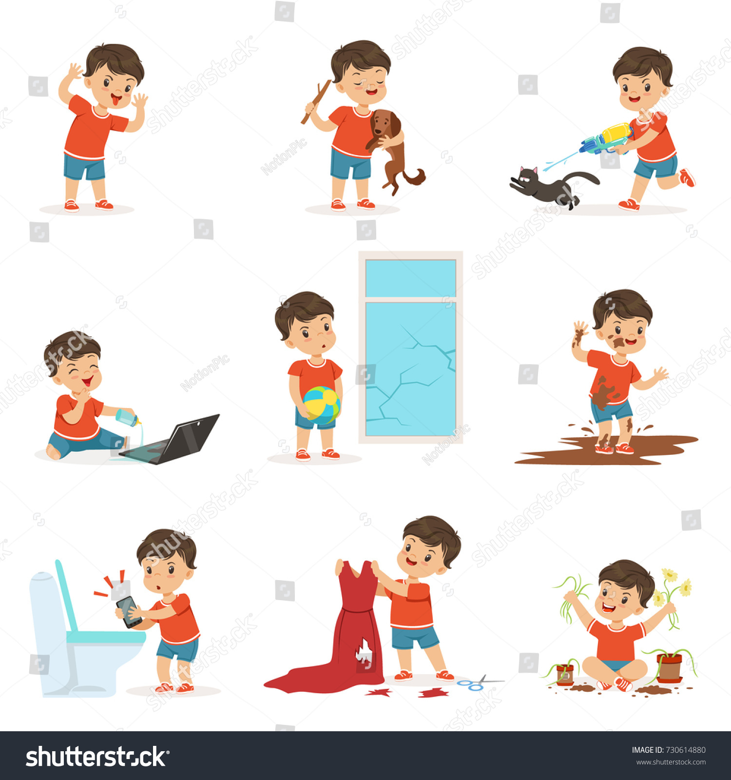 Funny Little Kid Playing Games Making Stock Vector (Royalty Free ...