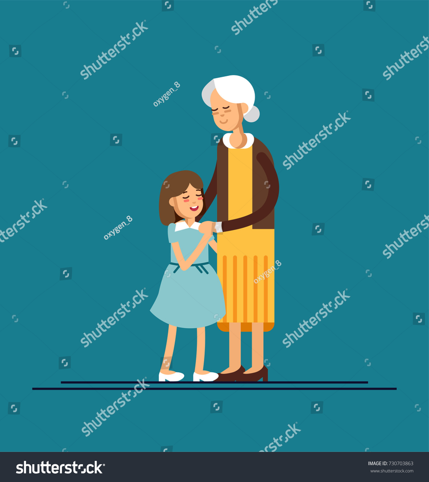 Granddaughter Hugging His Grandmother Vector Illustration Stock Vector