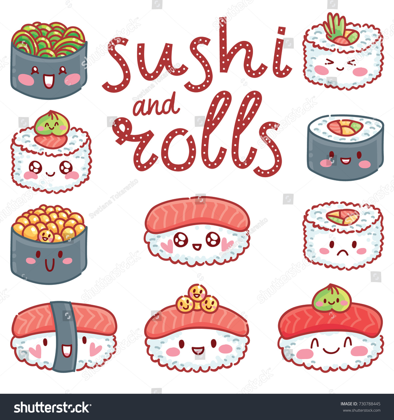 Cute Illustration Lettering Calligraphy Text Sushi Stock Vector ...