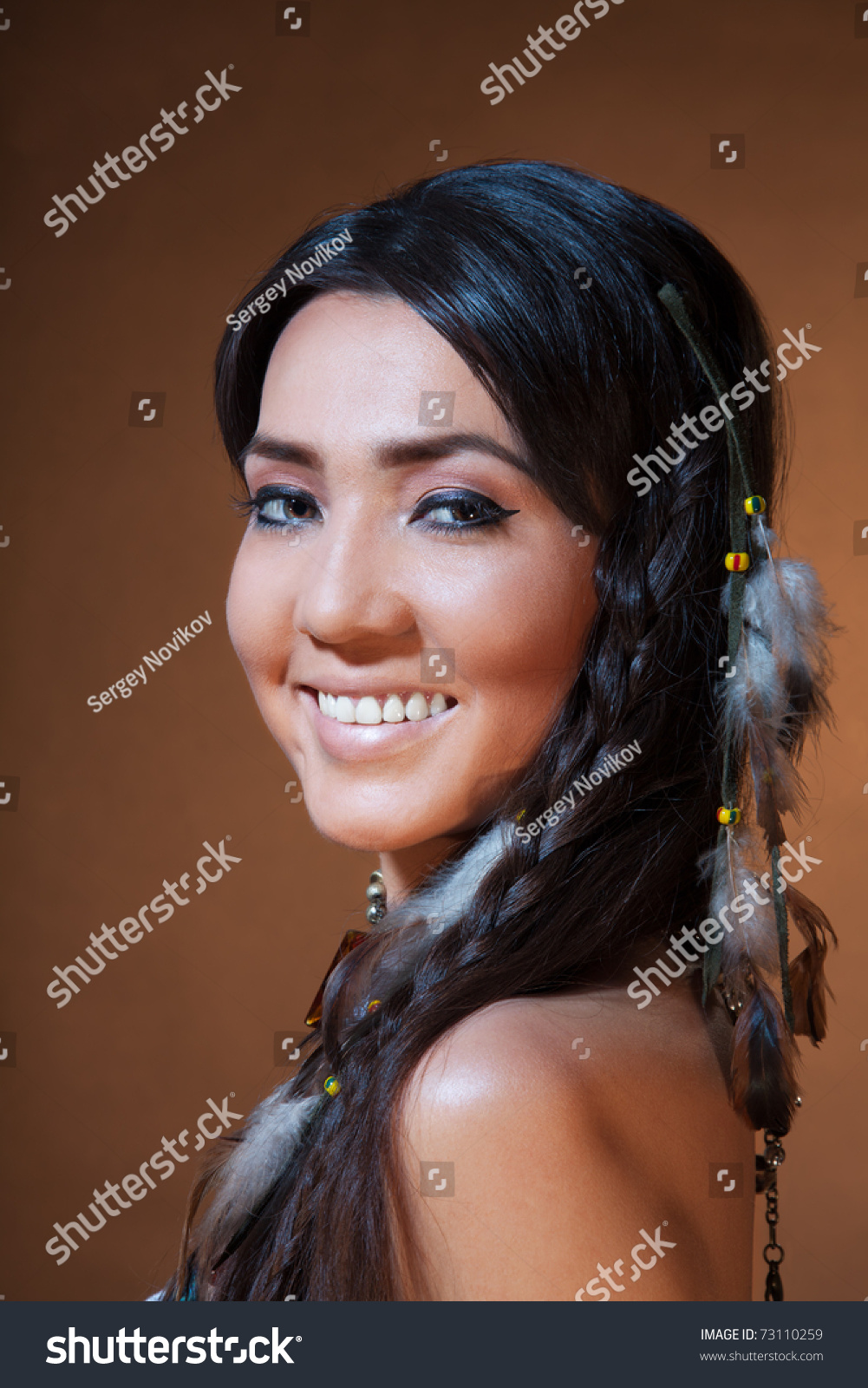 Studio Portrait Smiling American Indian Woman Stock Photo 73110259 ...