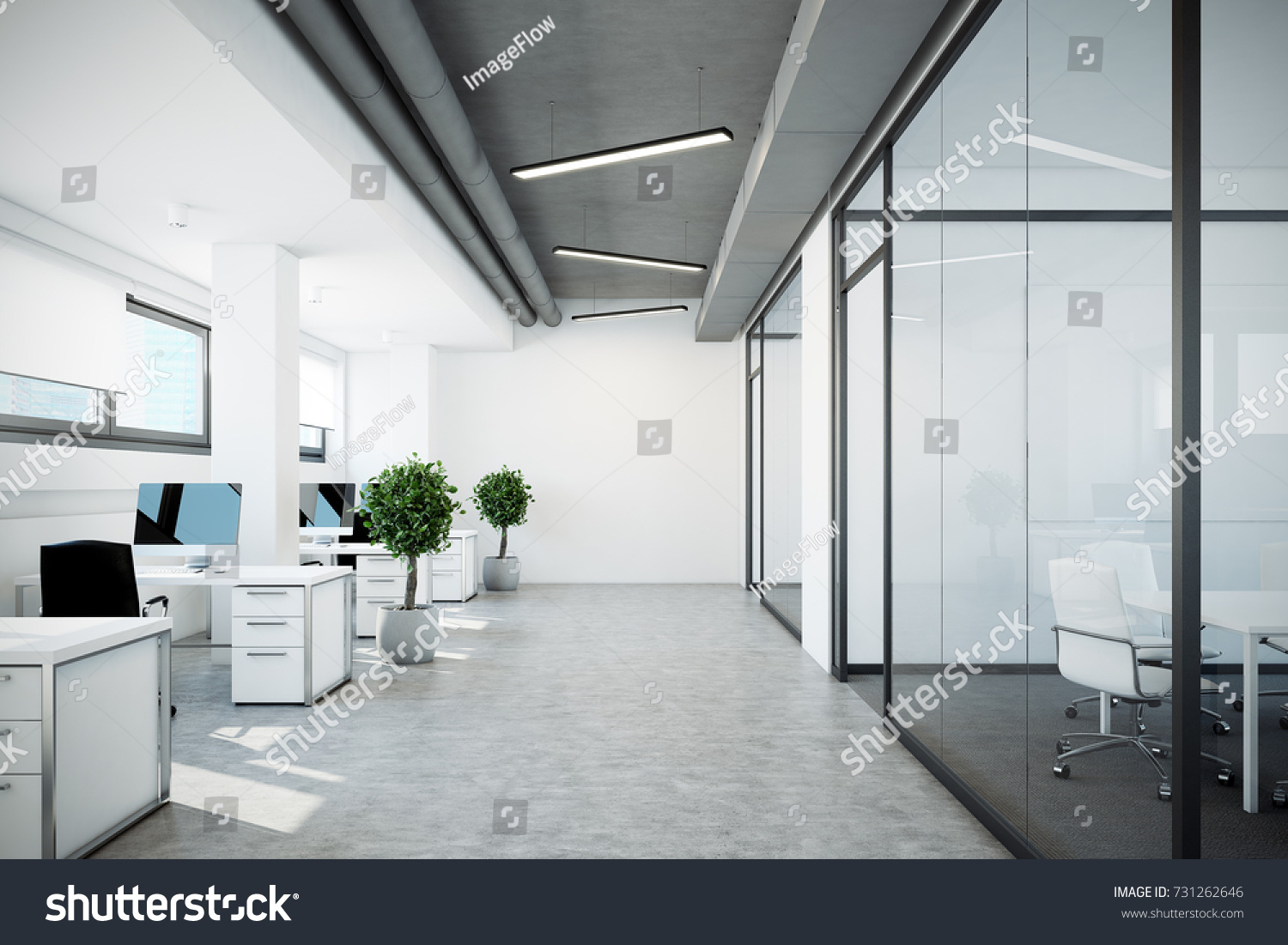 Open Space Office Interior Glass White Stock Illustration 731262646 ...