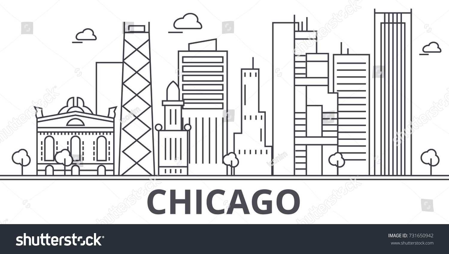 Chicago Architecture Line Skyline Illustration Linear Stock Vector ...