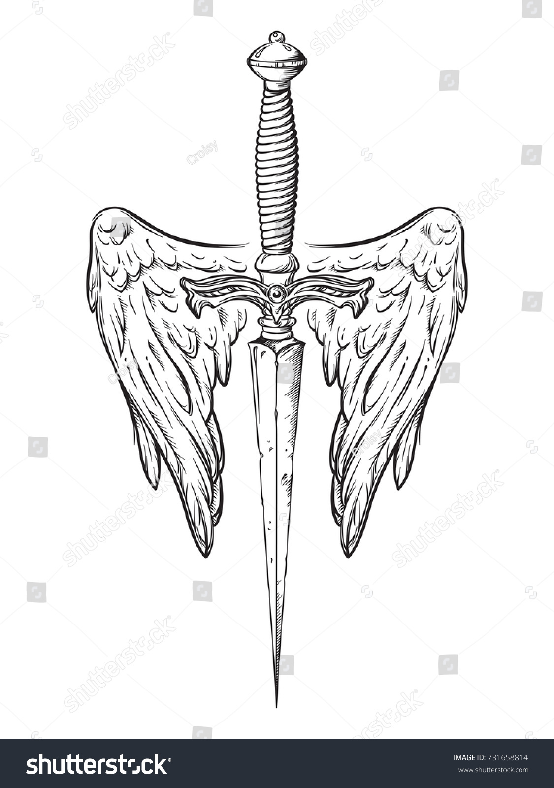 Ritual Dagger Angel Wings Isolated On Stock Vector (Royalty Free ...