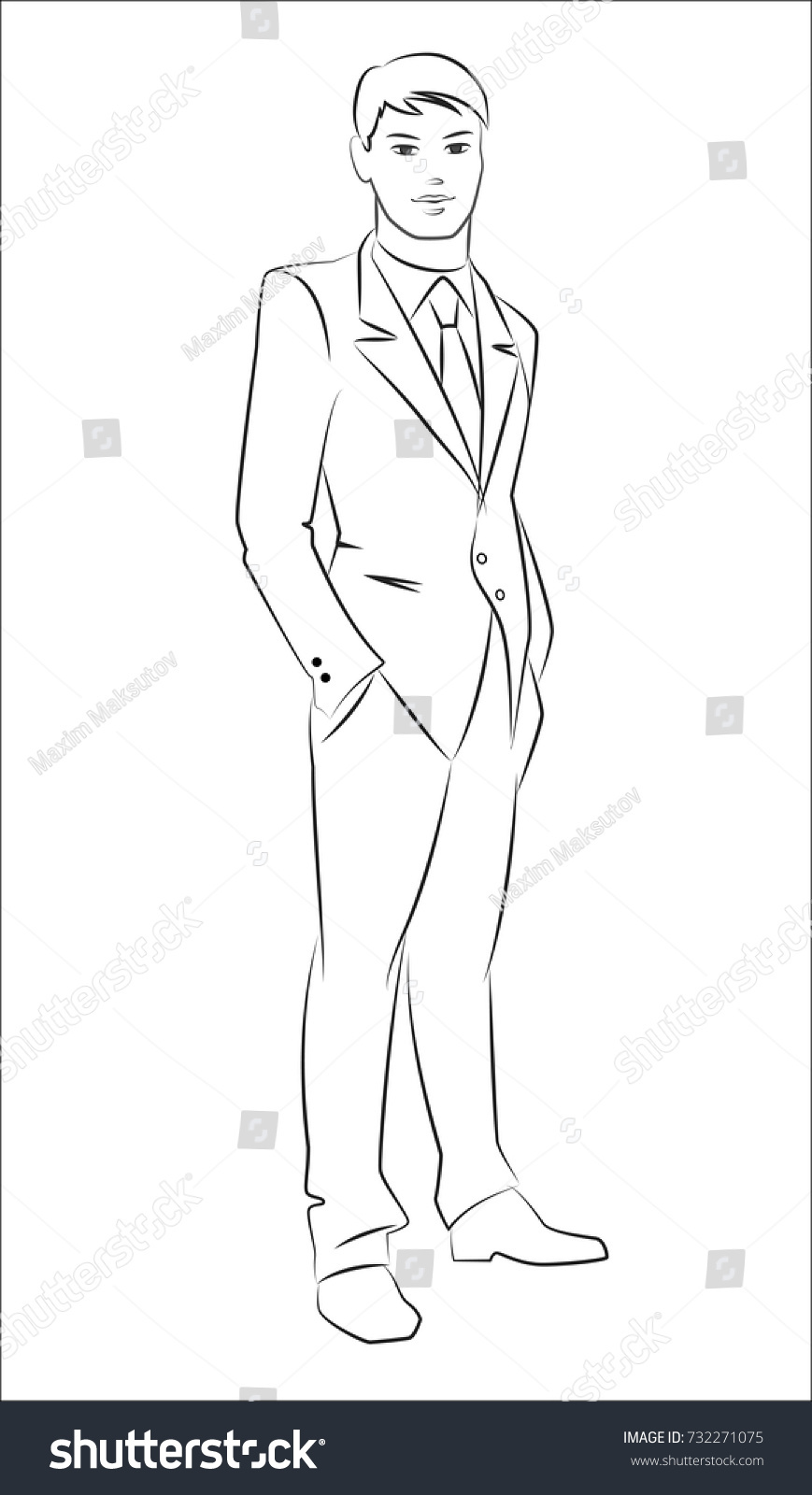 Young Businessman Standing Outline Sketch Vector Stock Vector (Royalty ...