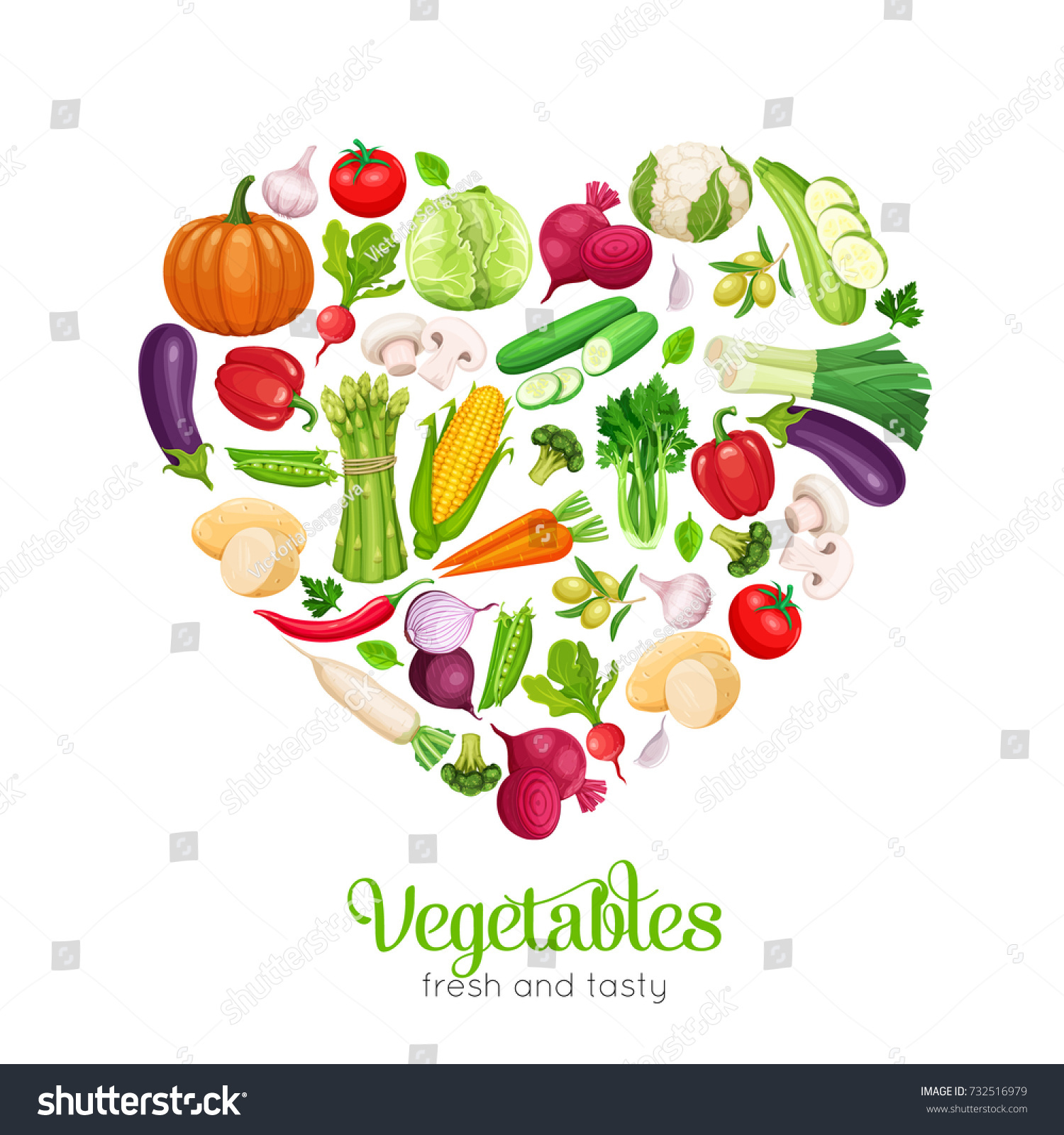 Banner Template Heart Shaped Vector Vegetables Stock Vector (Royalty ...