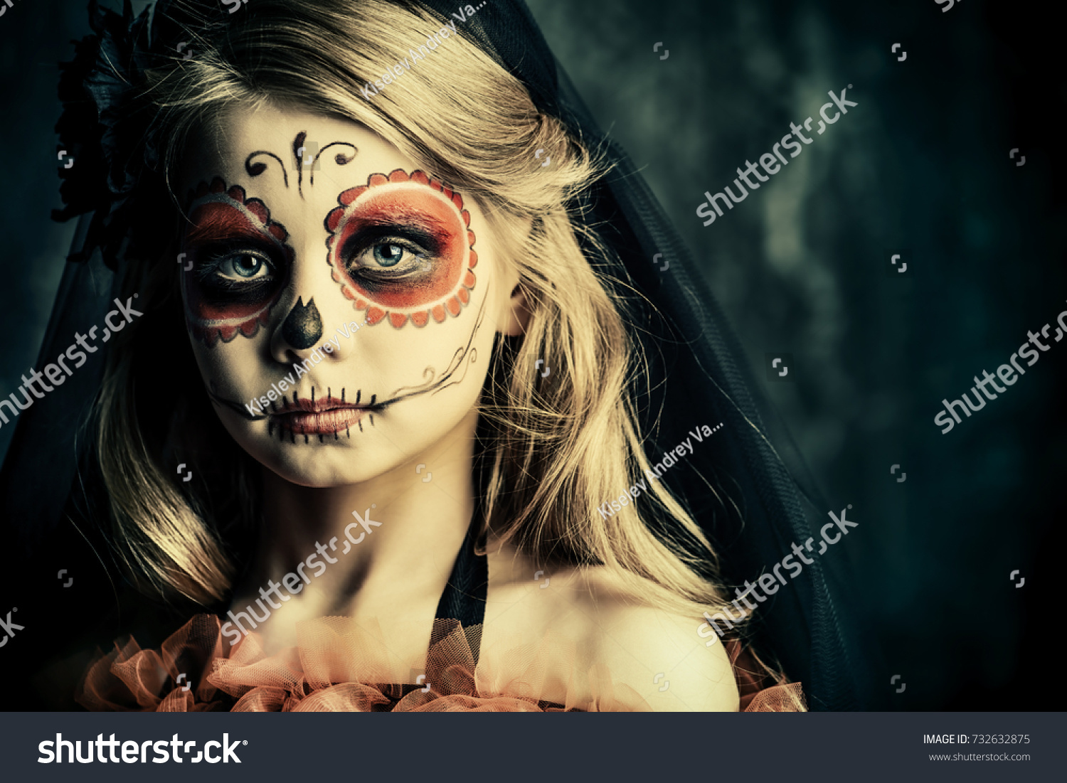 Portrait Child Girl Costume Calavera Catrina Stock Photo 732632875 