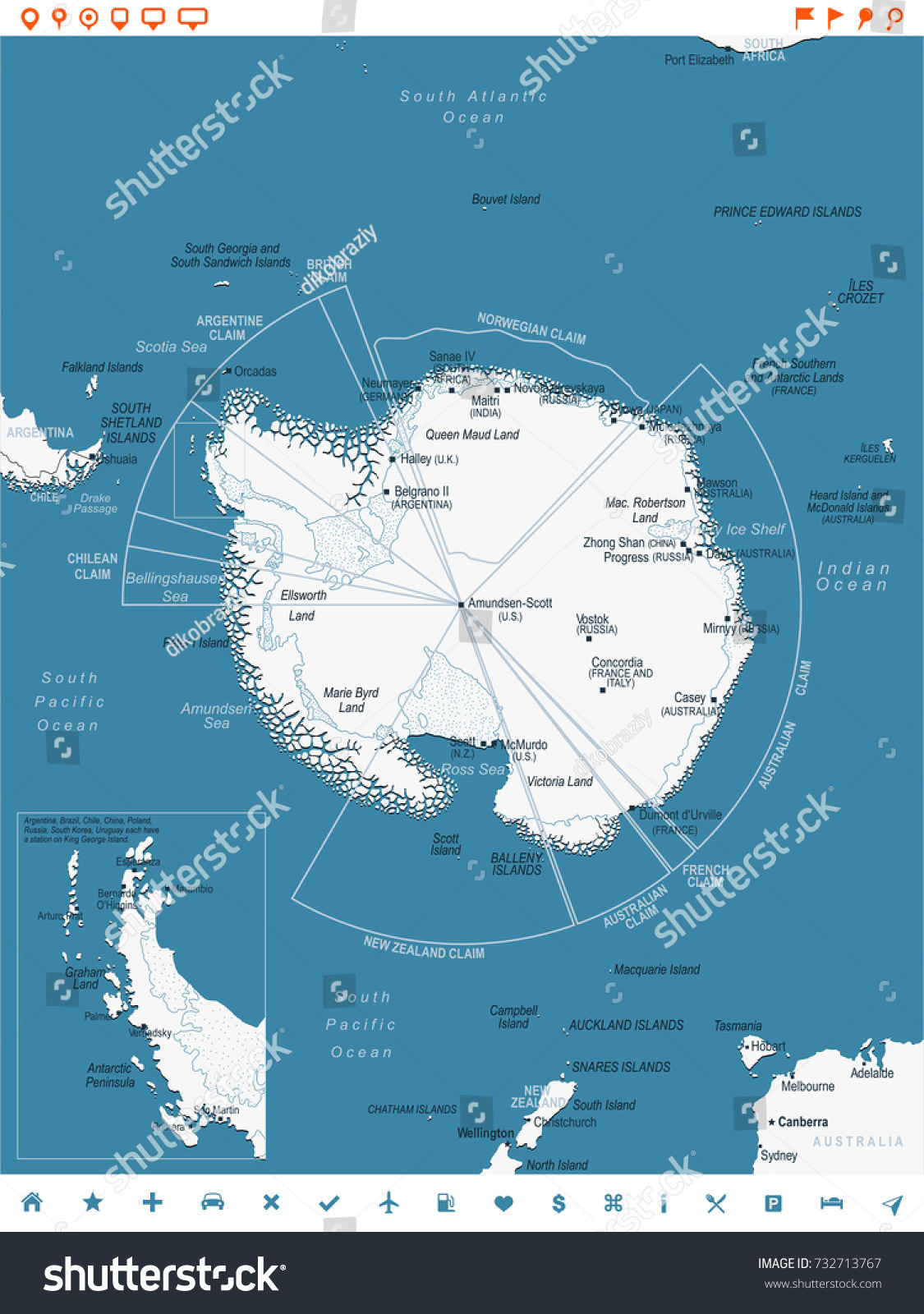 Antarctic Region Map Detailed Vector Illustration Stock Vector (Royalty ...