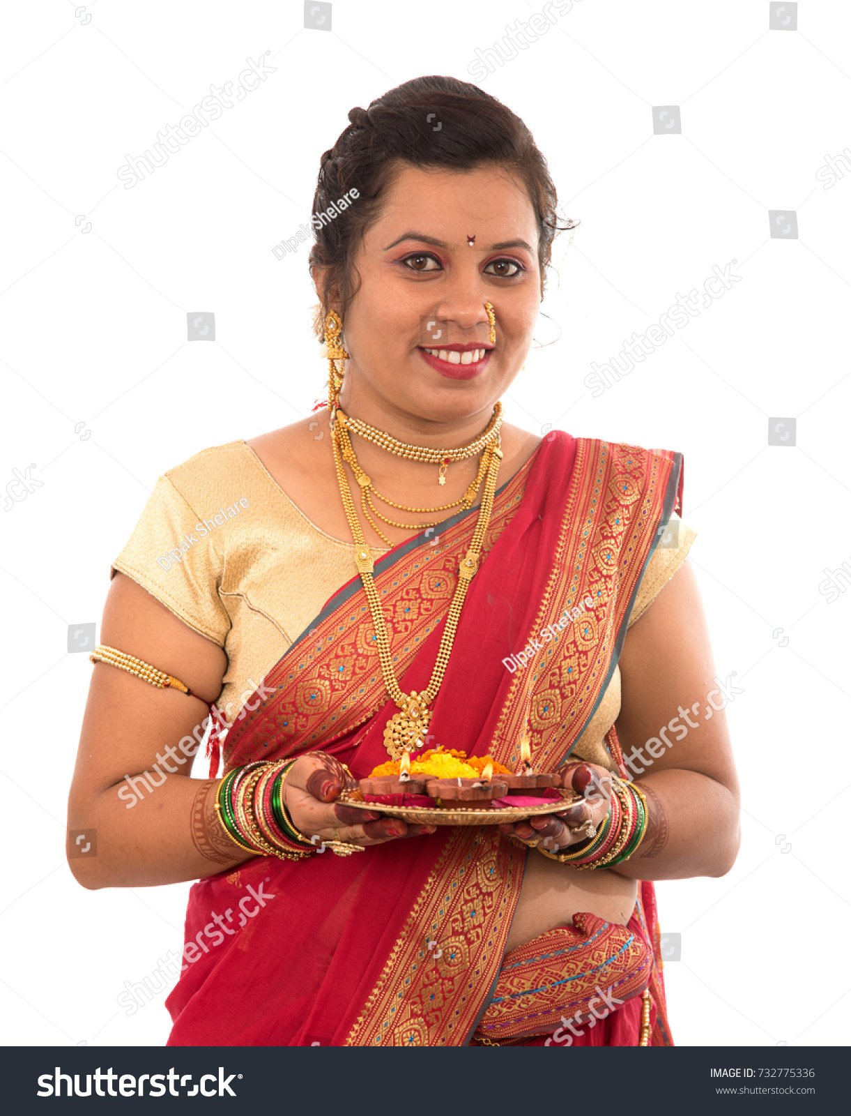 Portrait Indian Traditional Girl Holding Pooja Stock Photo 732775336 ...