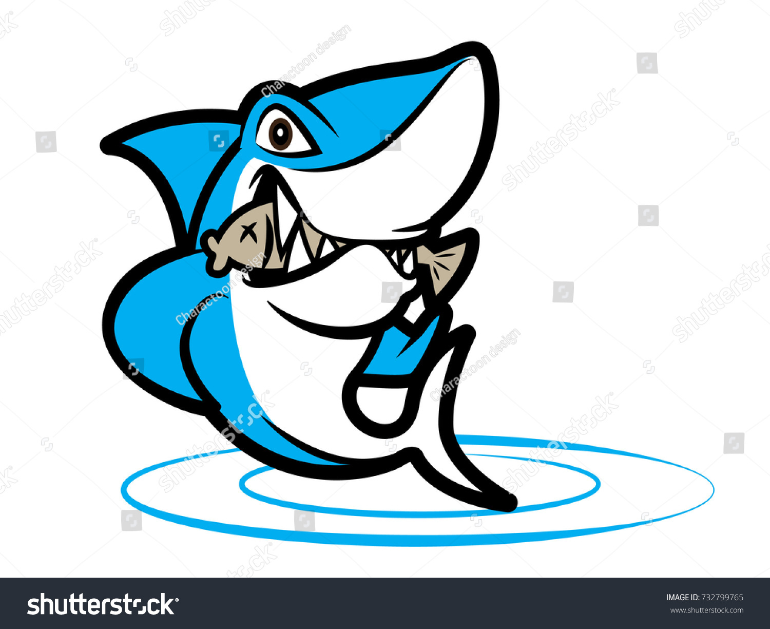 Cartoon Shark Biting Death Fish On Stock Vector (Royalty Free ...