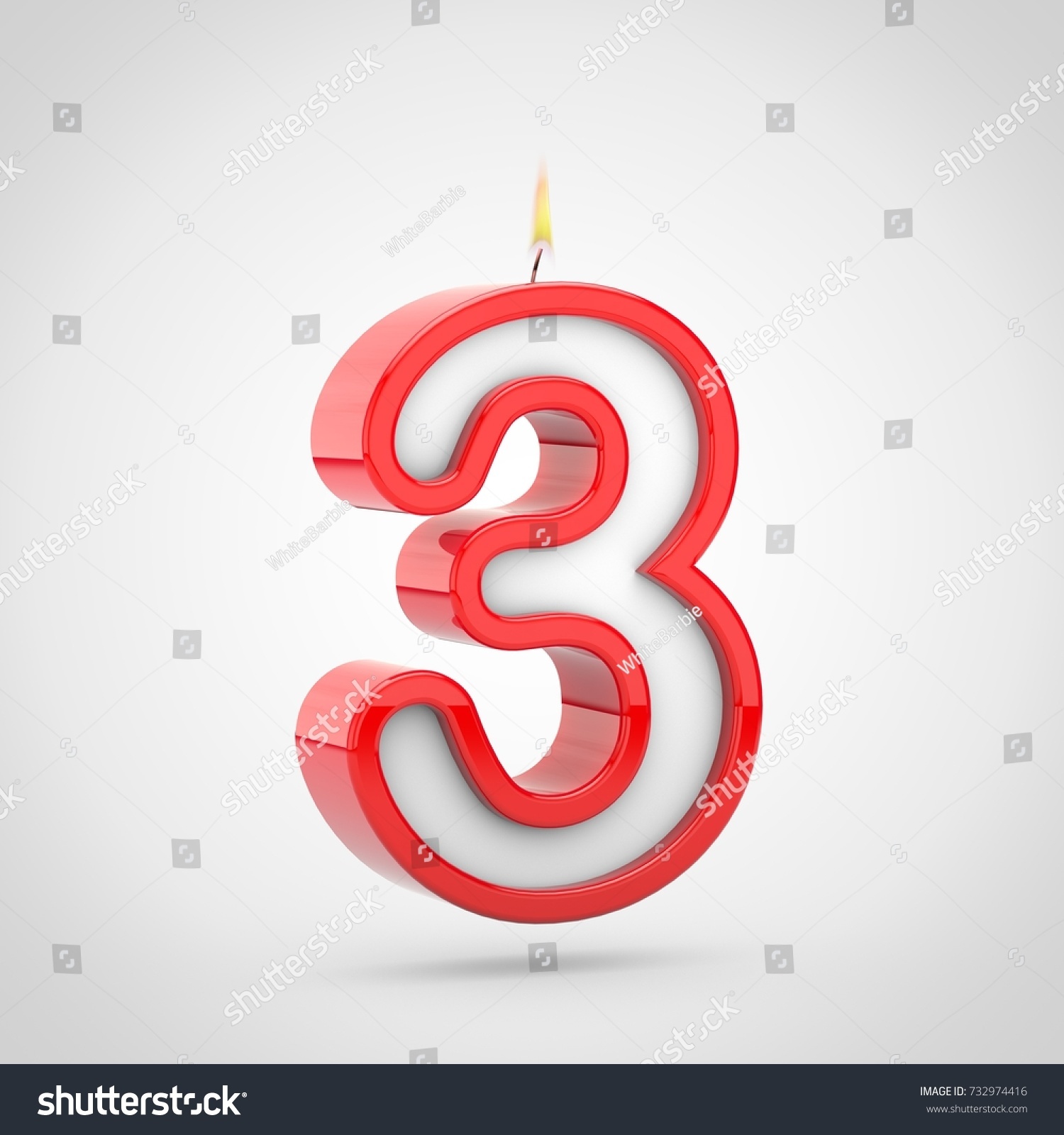 Birthday Candle Number 3 3d Render Stock Illustration 732974416 