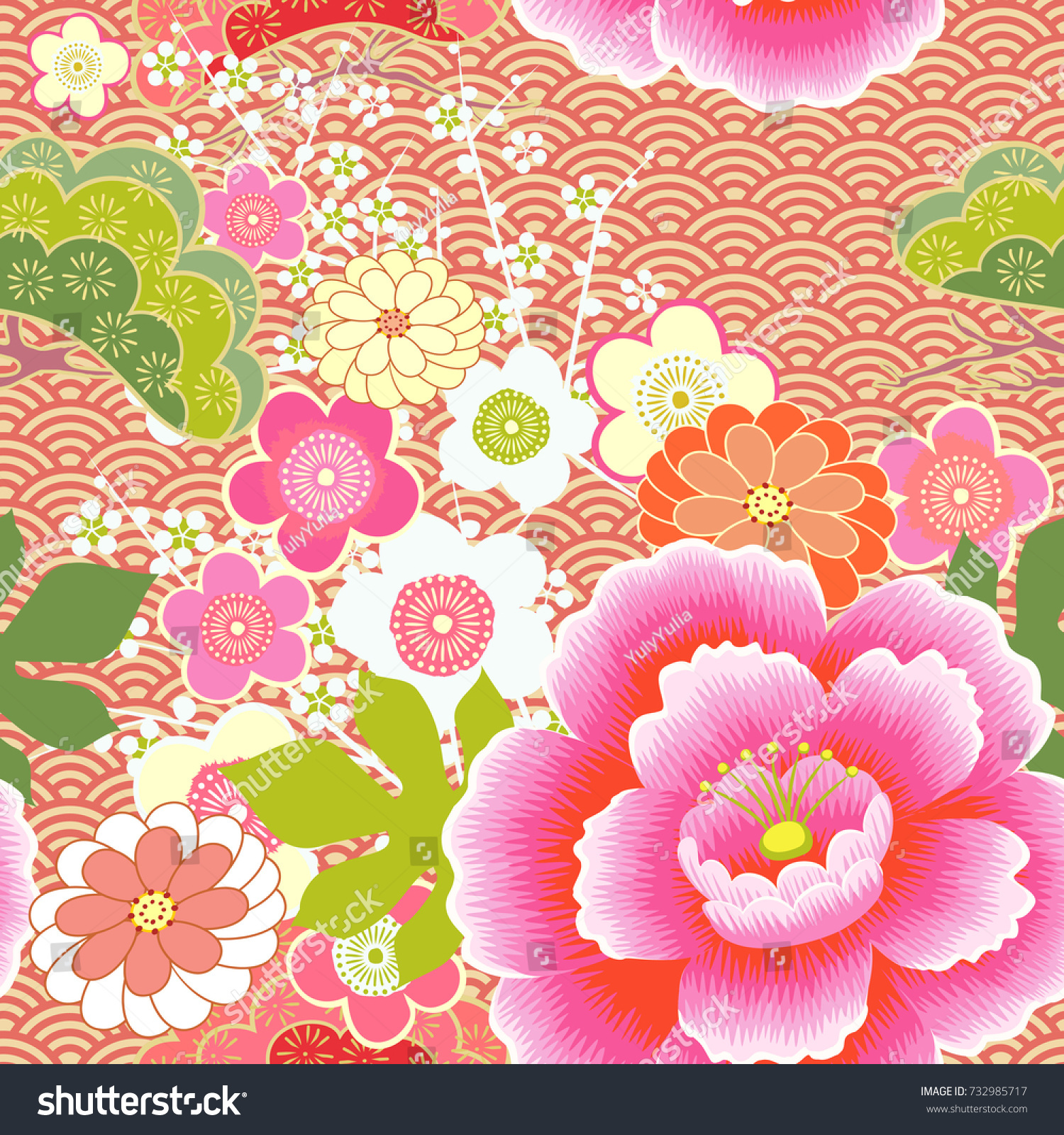 Japanese Pattern Cherry Blossom Ornament Oriental Stock Vector (Royalty ...
