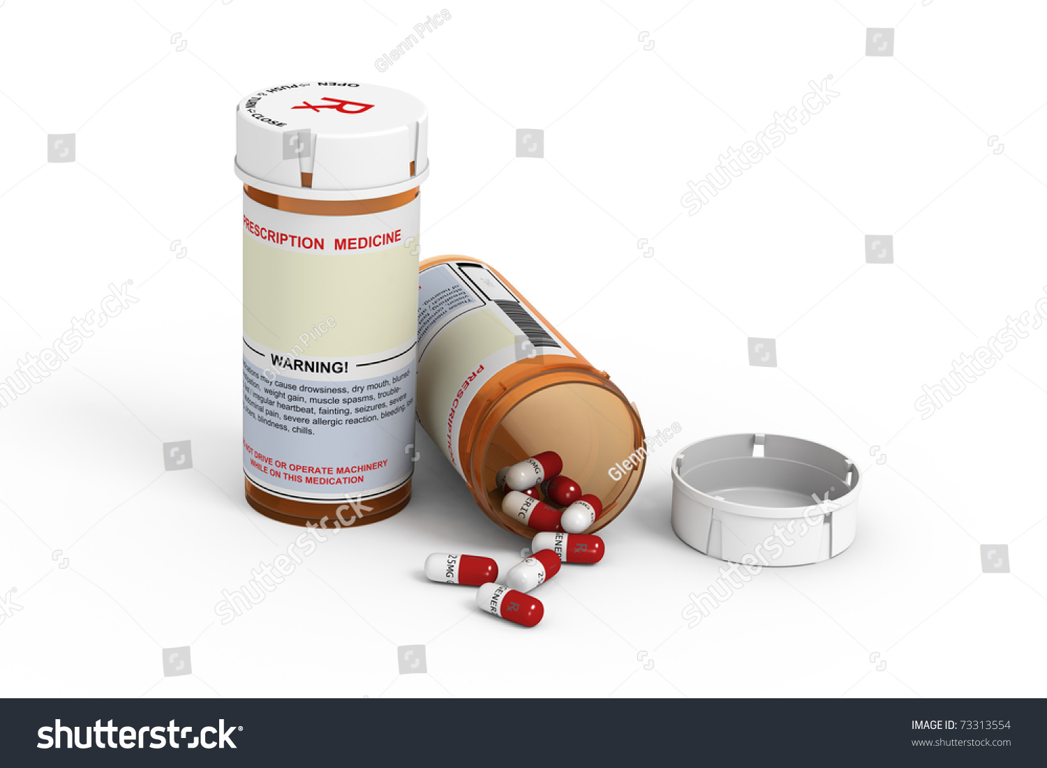 Rendered Prescription Medicine Bottles One Closed Stock Illustration   Stock Photo Rendered Prescription Medicine Bottles One Closed And One Open With Pills Spilling Out On White 73313554 