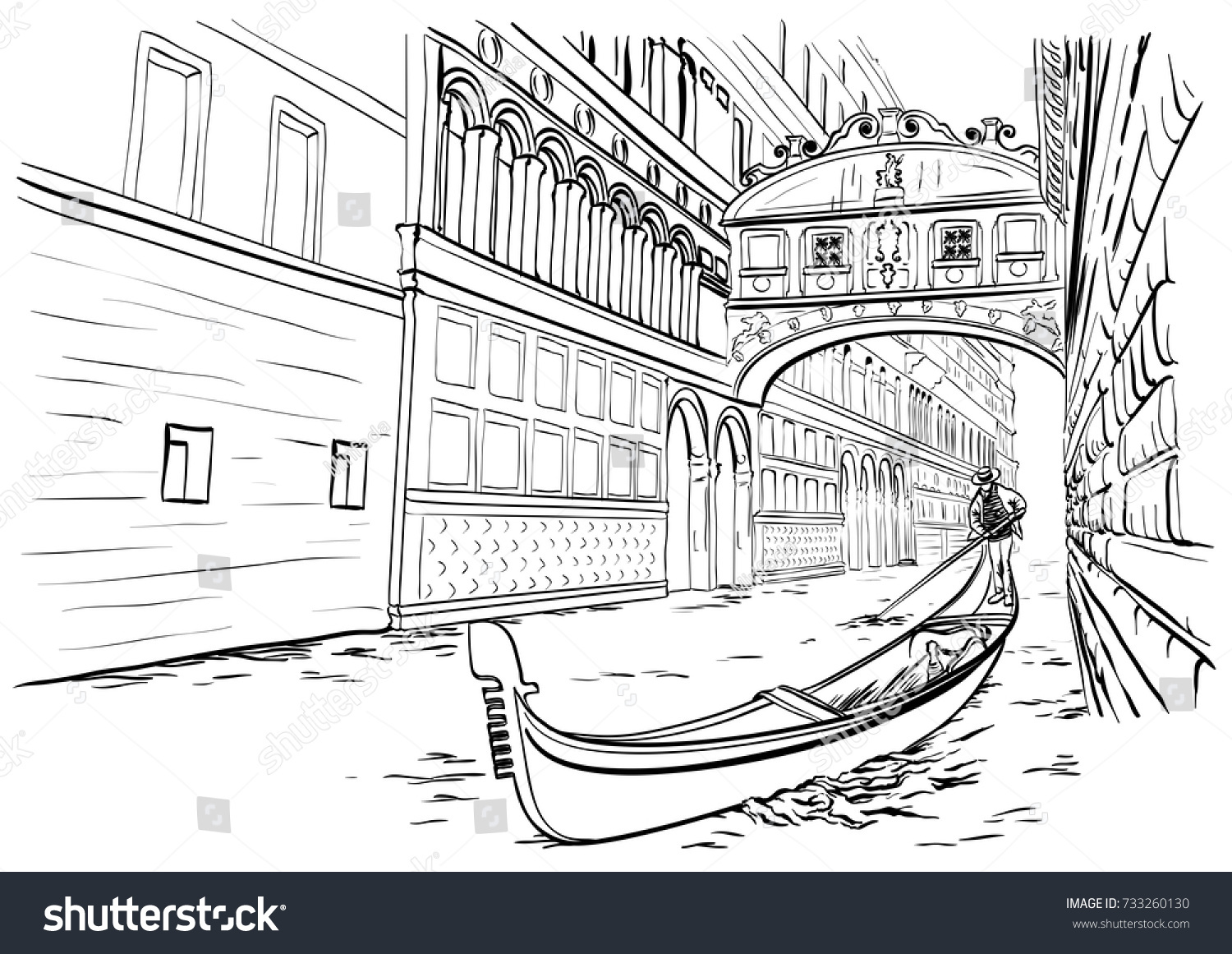 Bridge Sighs Venice Sketch Stock Vector (Royalty Free) 733260130 ...