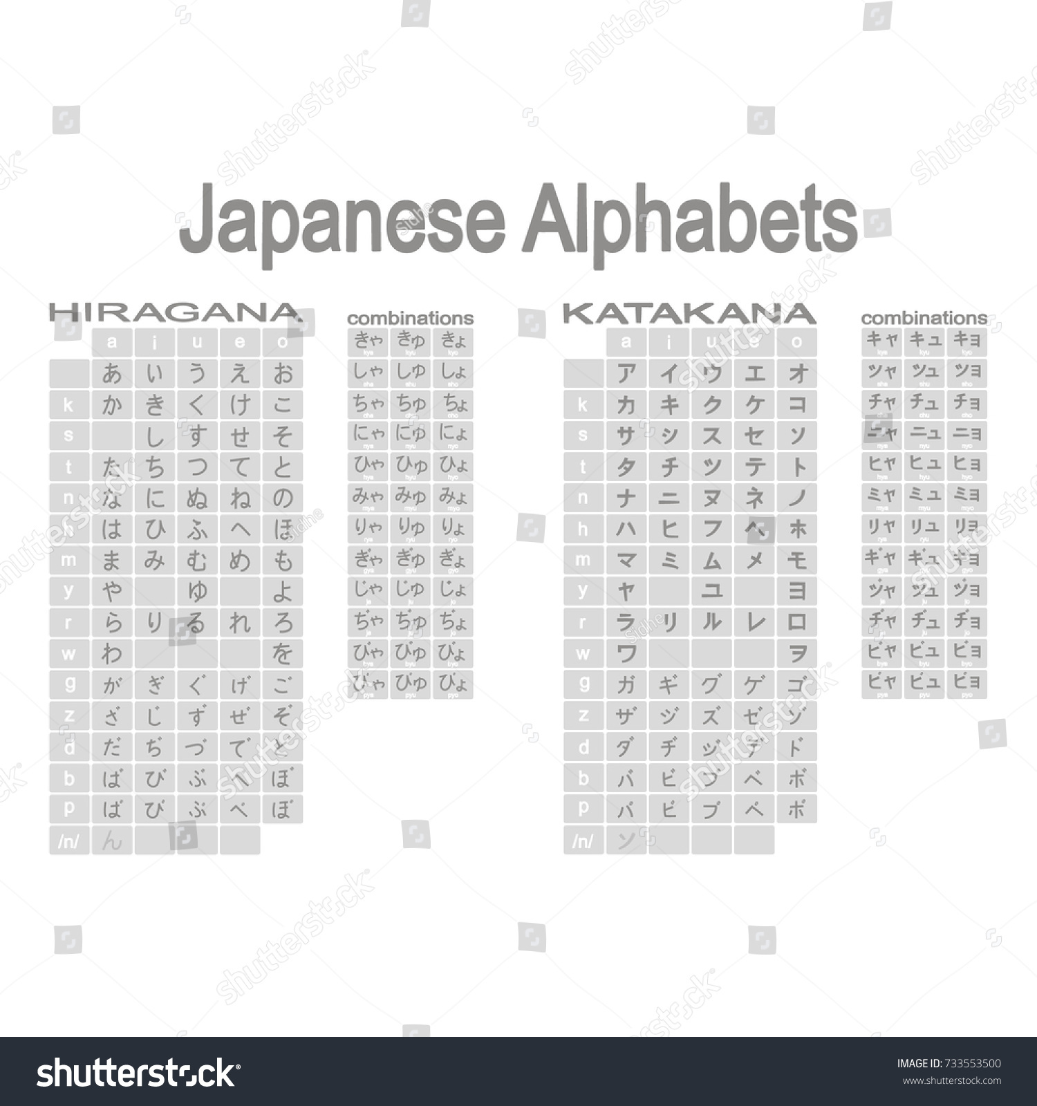 Set Monochrome Icons Japanese Alphabets Hiragana 스톡 벡터(로열티 프리 ...