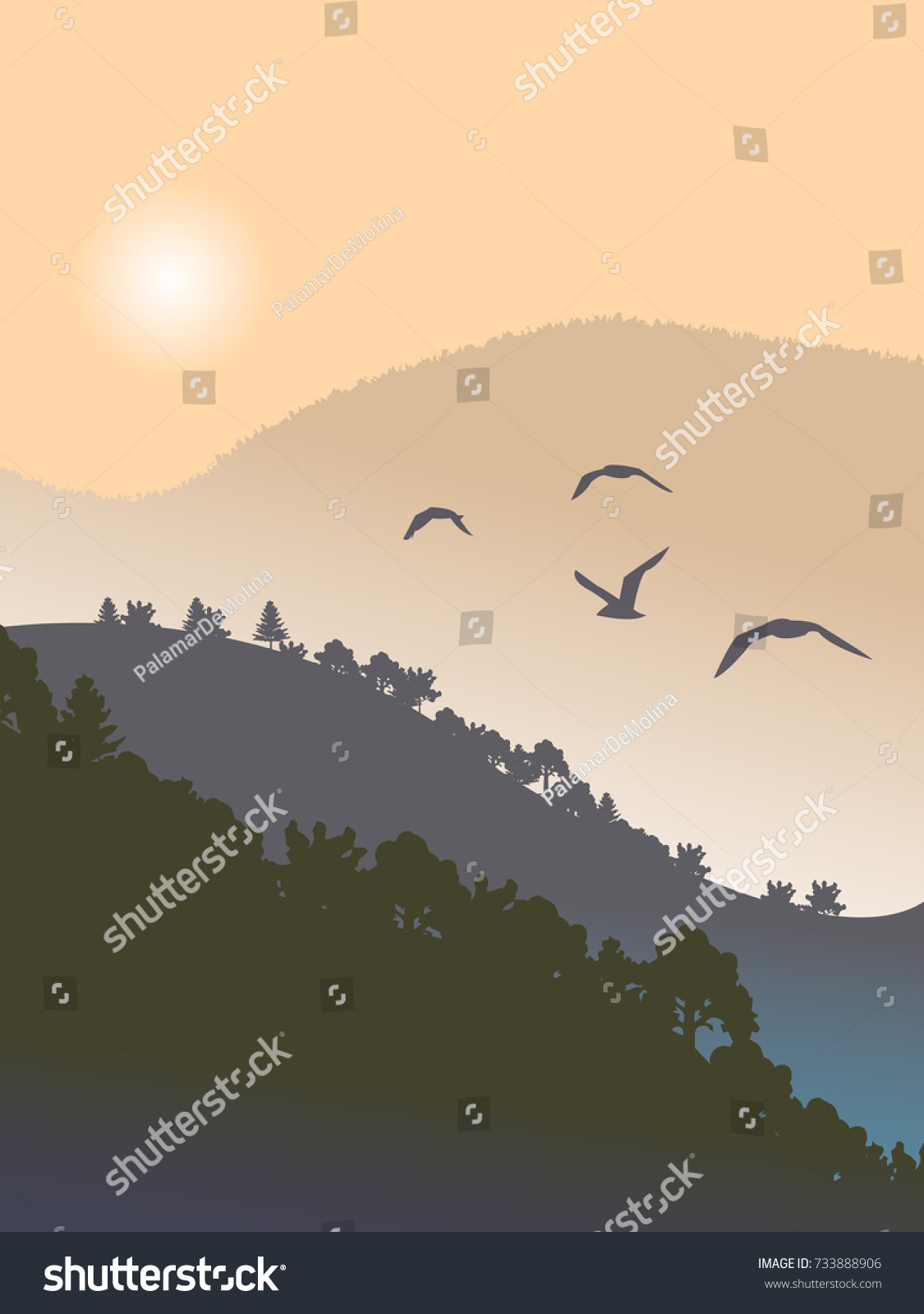 Mountains Landscape Flat Vector Illustration Stock Vector (Royalty Free ...