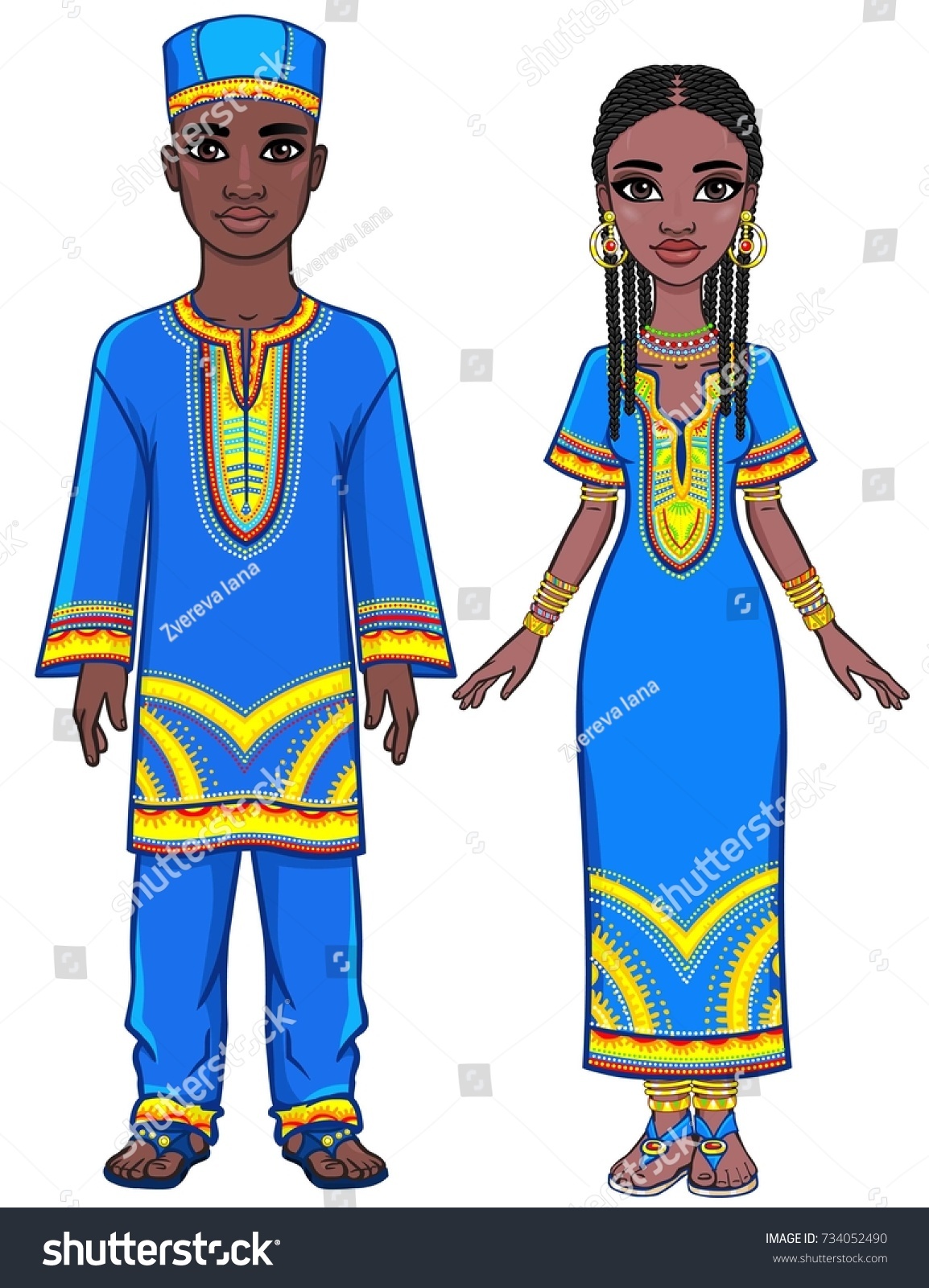 Animation Portrait African Family Bright Ethnic Stock Vector (royalty 