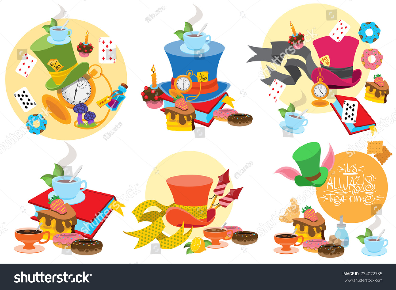 Alice Wonderland Characters Elements Stock Vector (Royalty Free ...