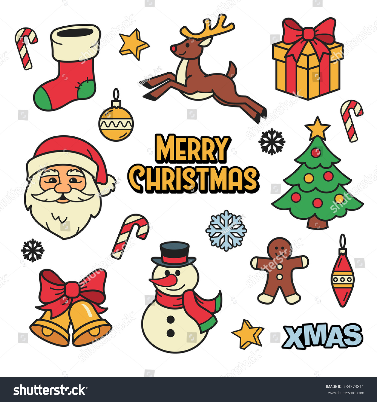 Merry Christmas Patches Collection Vector Illustration Stock Vector ...