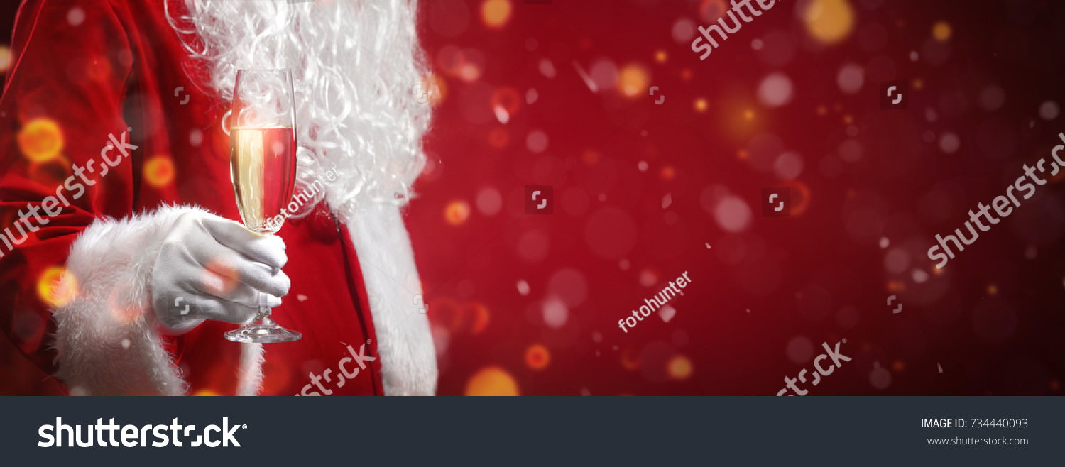 Santa Claus Celebrating Glass Champagne Stock Photo 734440093