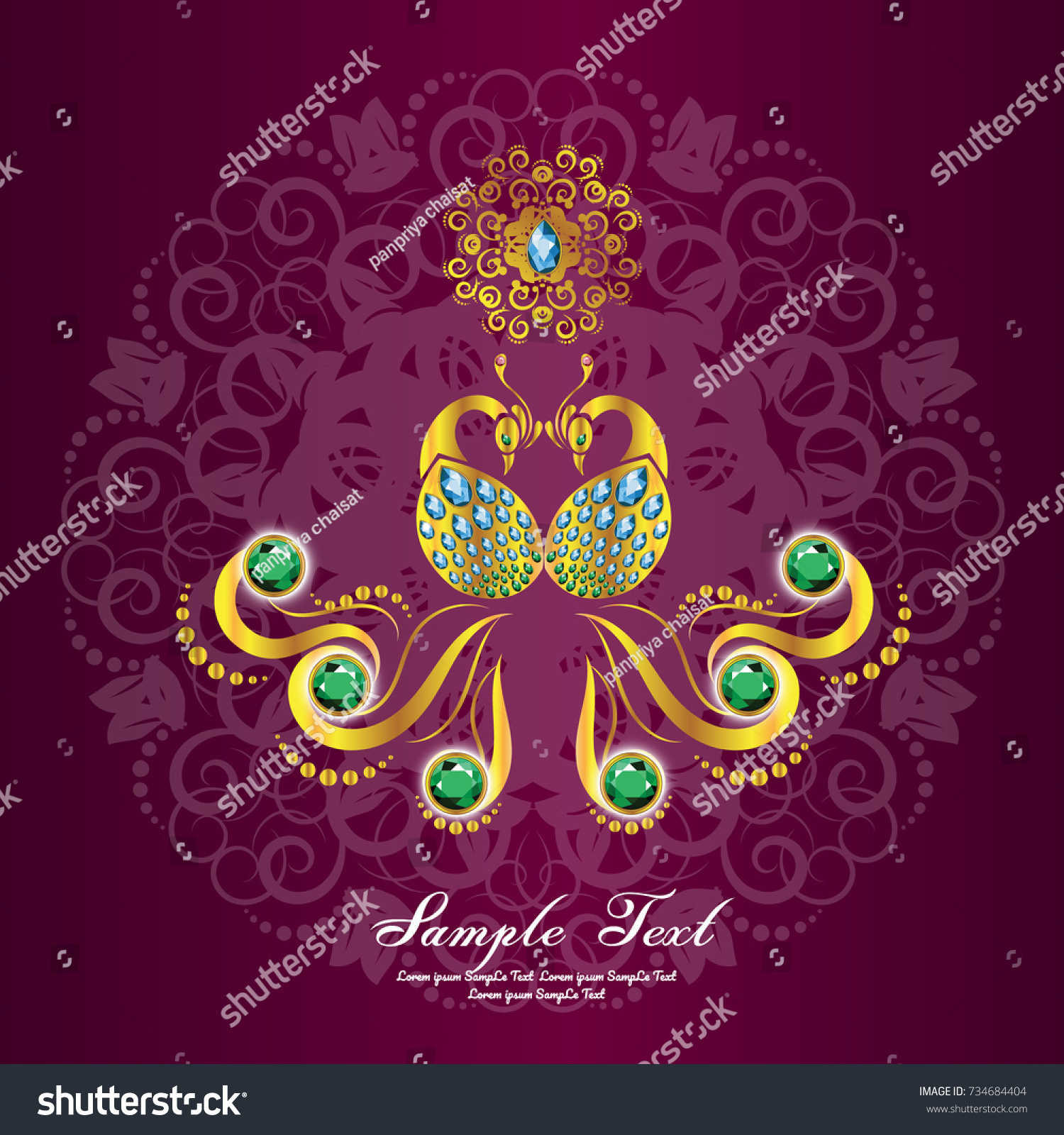 Invitation Card Templates Peacock Patterned Crystals Stock Vector