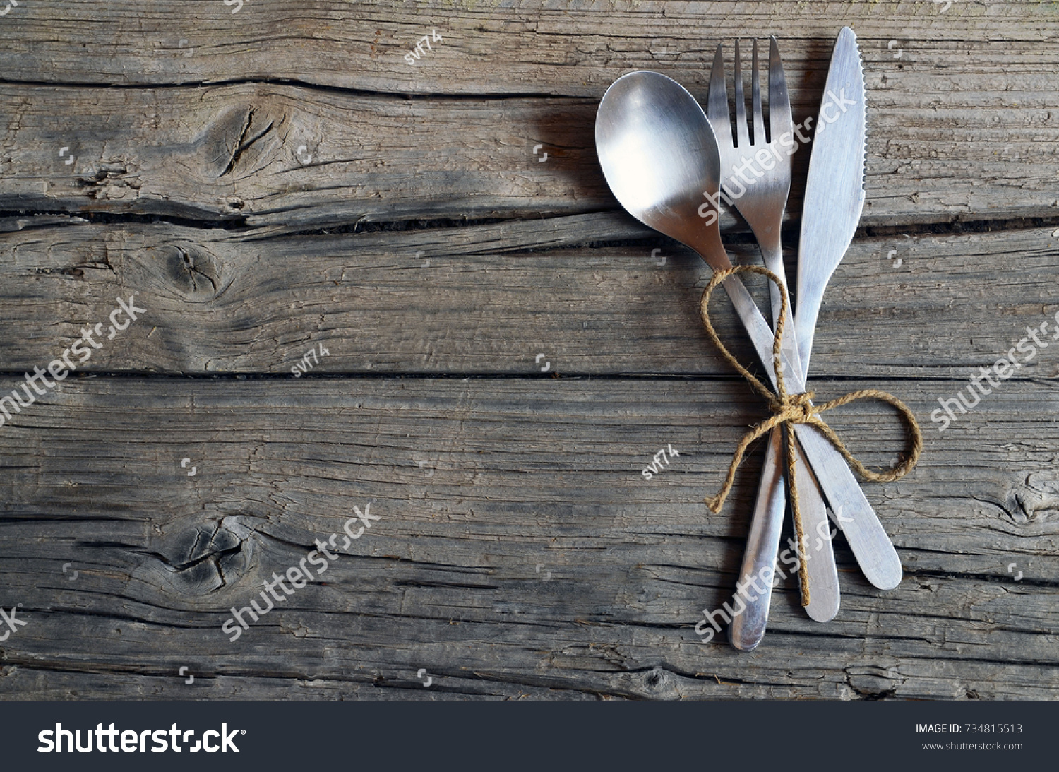 Cutlery Setforkspoon Knife On Rustic Wooden Stock Photo 734815513 ...