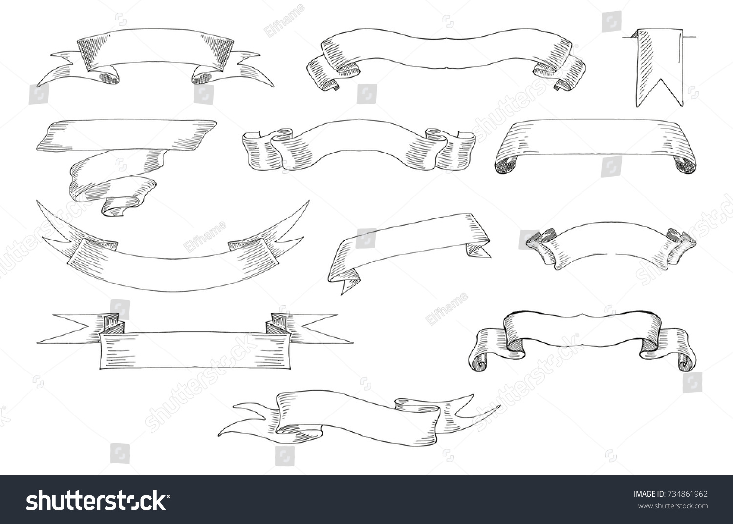 Set Ribbons Banners Painted Liner Vector Stock Vector (Royalty Free ...