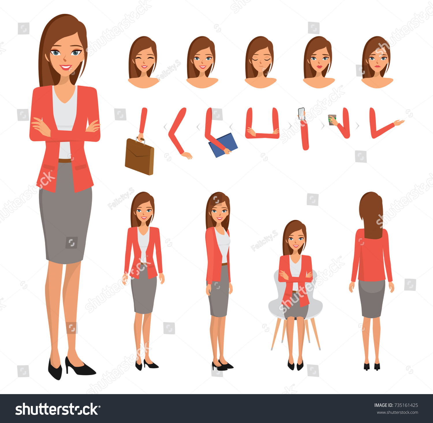 Woman Character Different Poses Creation Character Stock Vector ...