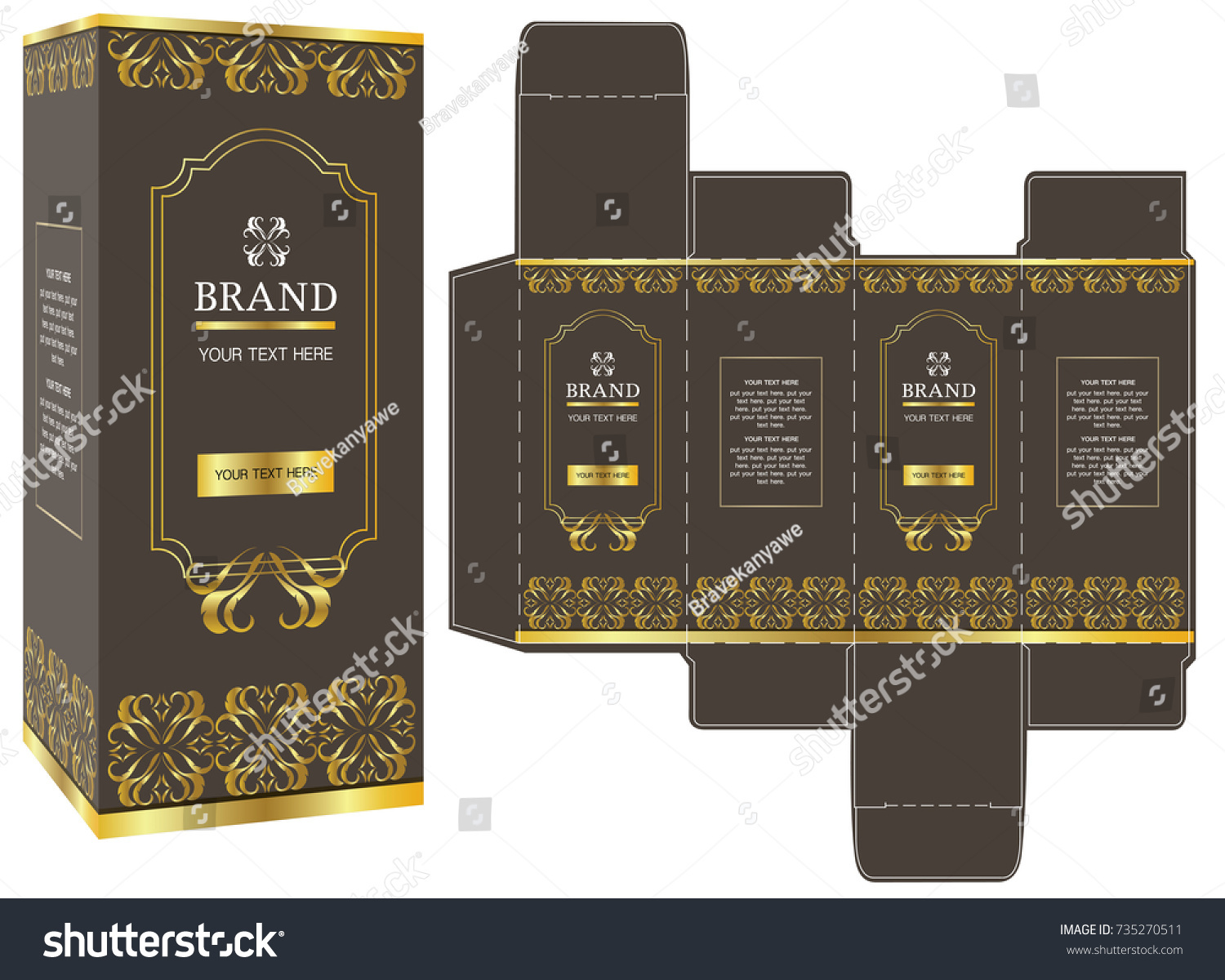 Packaging Design Gold Luxury Box Design 스톡 벡터(로열티 프리) 735270511 ...