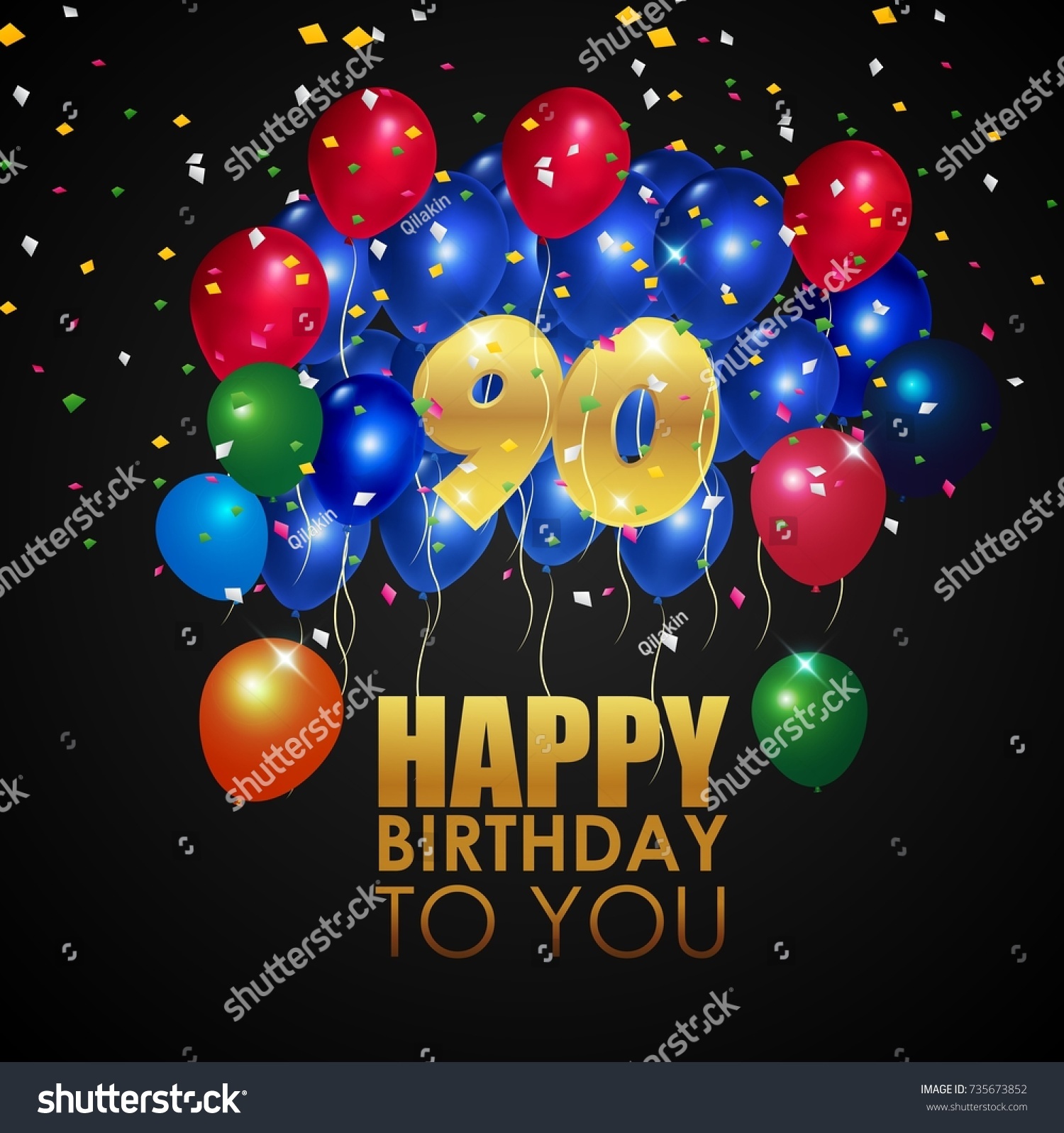 Vector Illustration Happy Birthday 90th Golden Stock Vector (Royalty ...