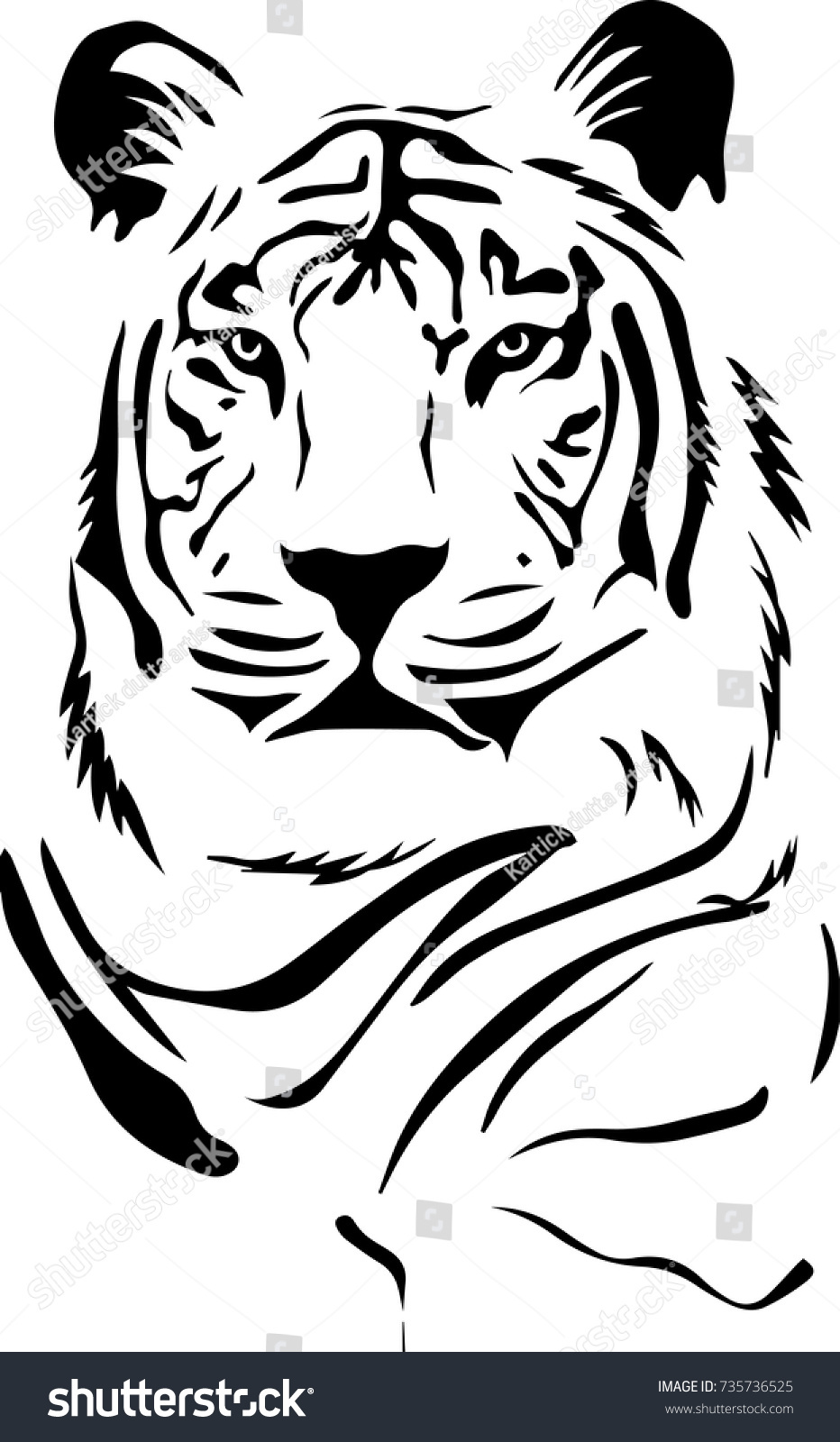 Tiger Face Black White Illustration Stock Vector (Royalty Free ...