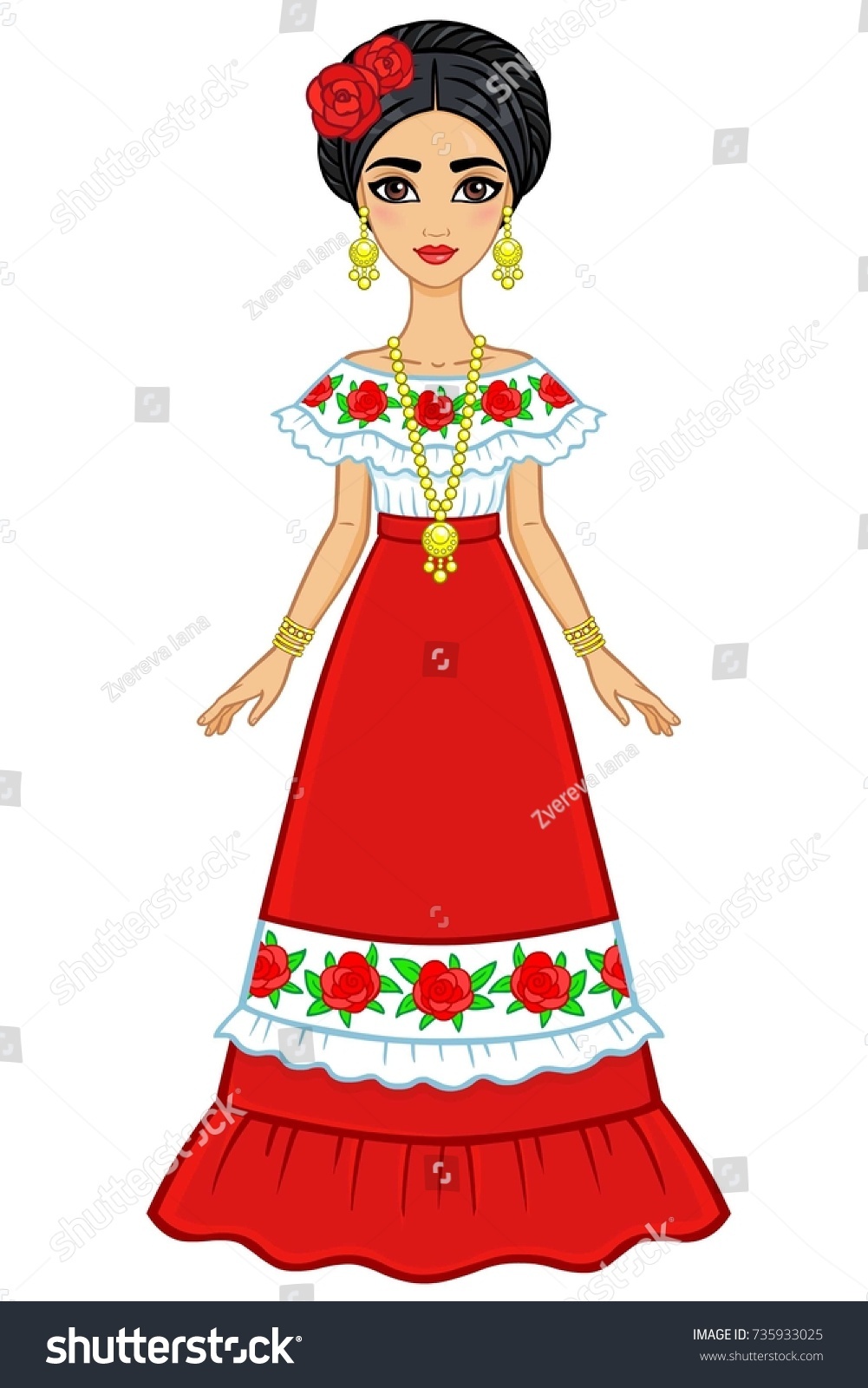 Animation Portrait Young Beautiful Mexican Girl Stock Vector (Royalty ...