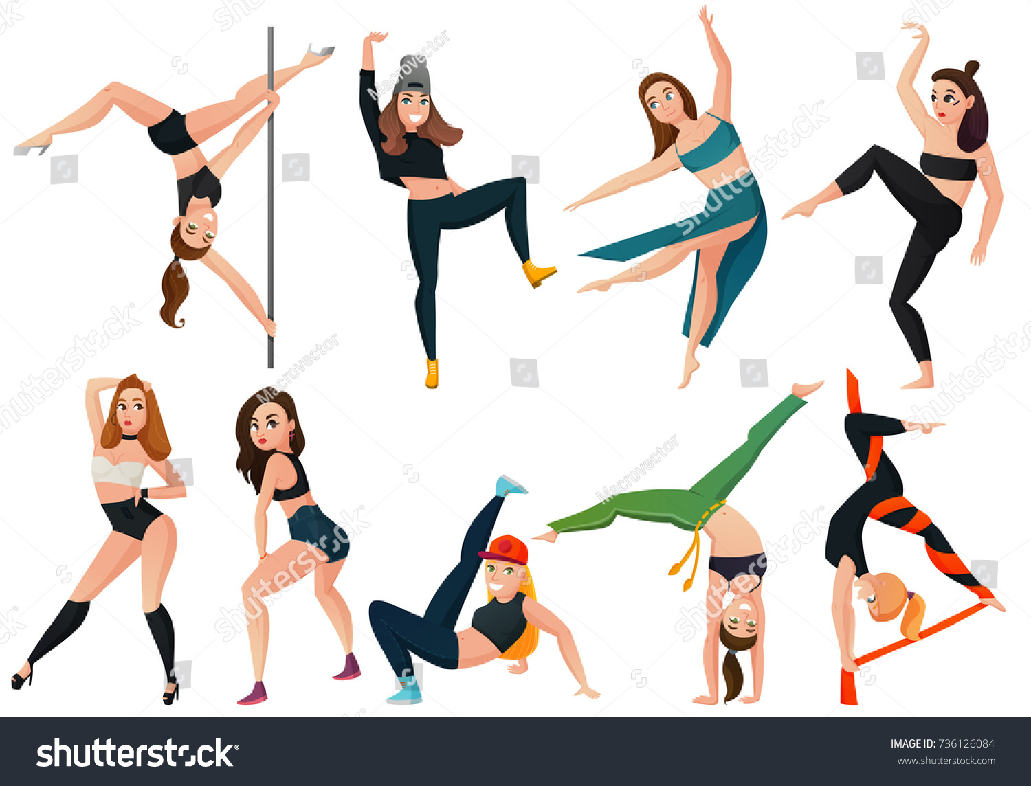 Set Modern Types Dance Hip Hop Stock Vector (Royalty Free) 736126084