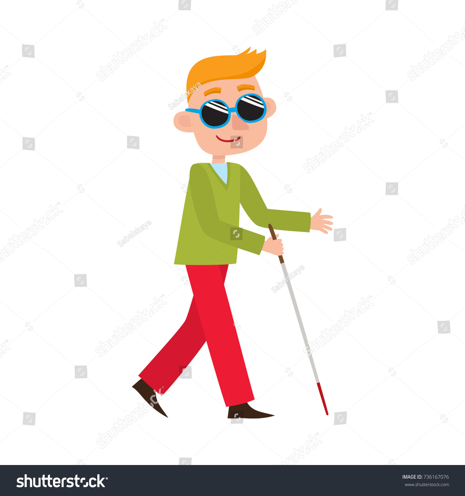 Vector Flat Cartoon Teen Disabled Blind Stock Vector (Royalty Free ...