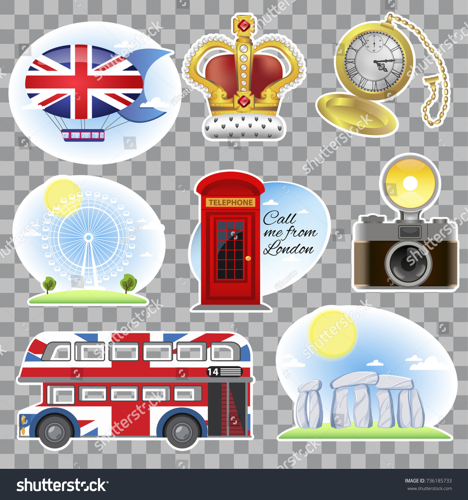 England Set Vector Illustrations Traditional Symbols Stock Vector ...