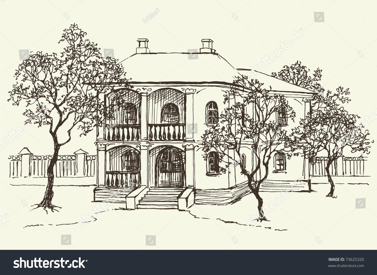 Эскиз фасада дворянской усадьбы